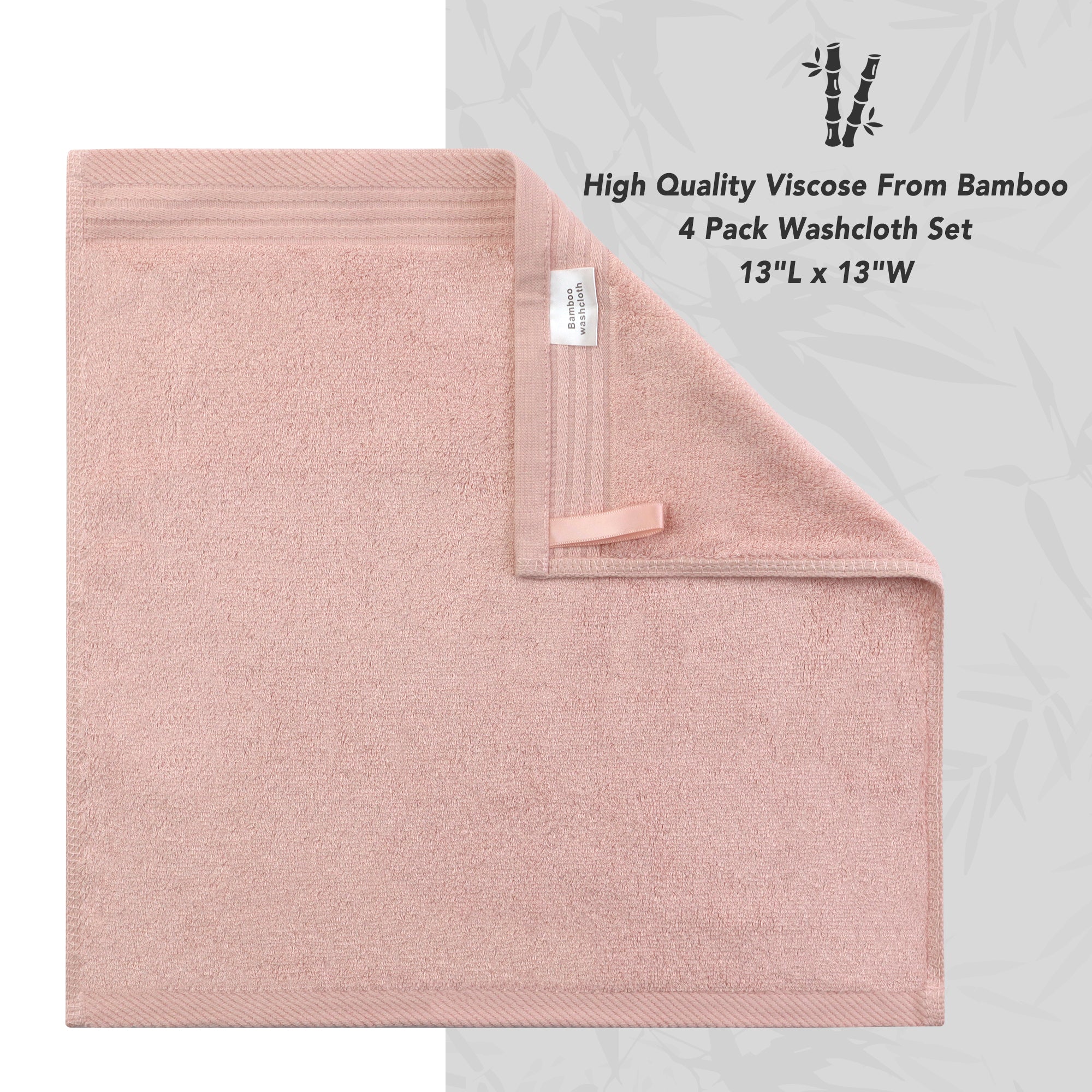 Premium Viscose Bamboo Washcloth Set - Pack of 4, 13x13 in Soft and Absorbent, Durable and Comfortable, Suitable for Body & Face, Baby and Adults
