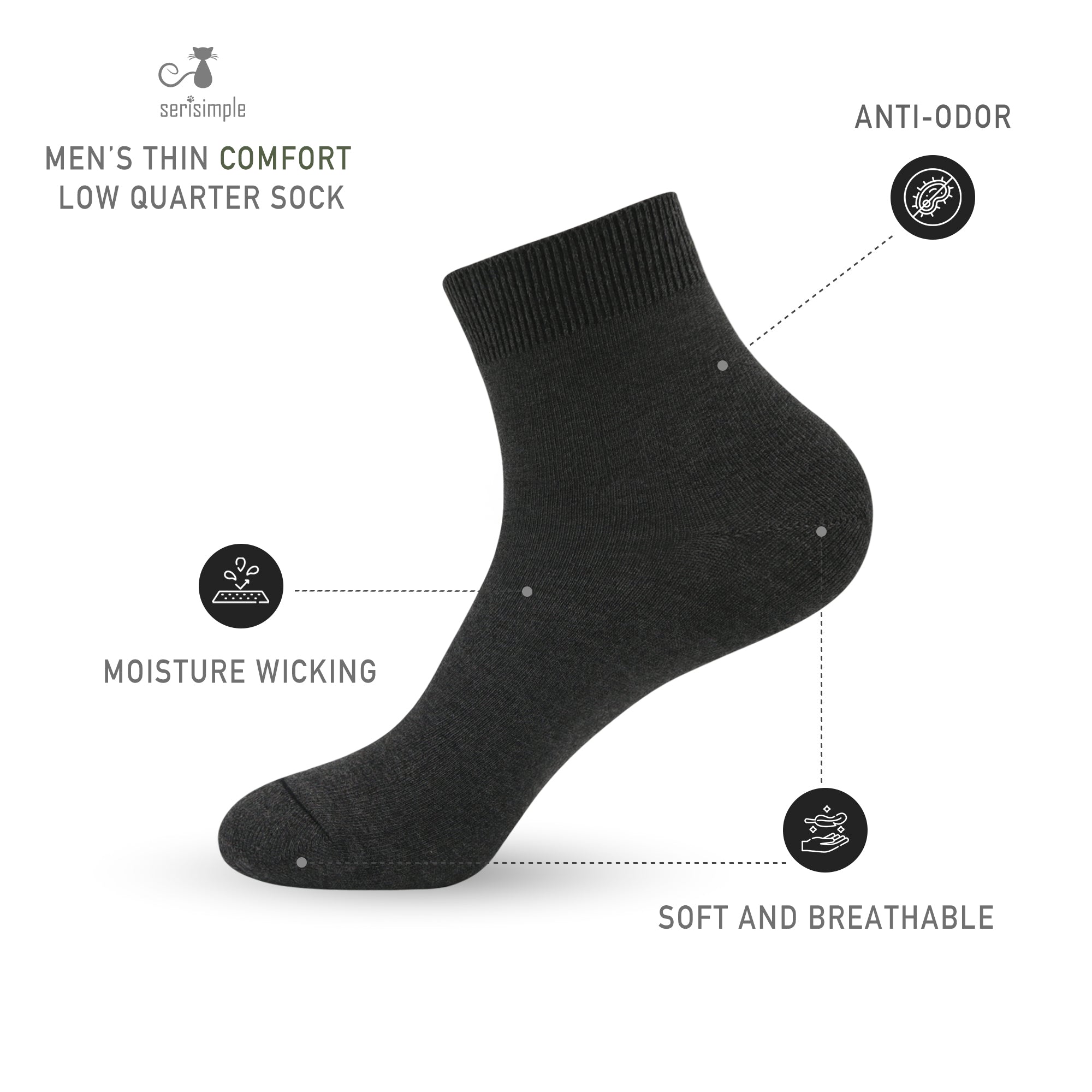 Bamboo Men sock Breathable Sock Low Quarter Thin Ankle Sock Comfort Cool soft Sock 5 Pairs