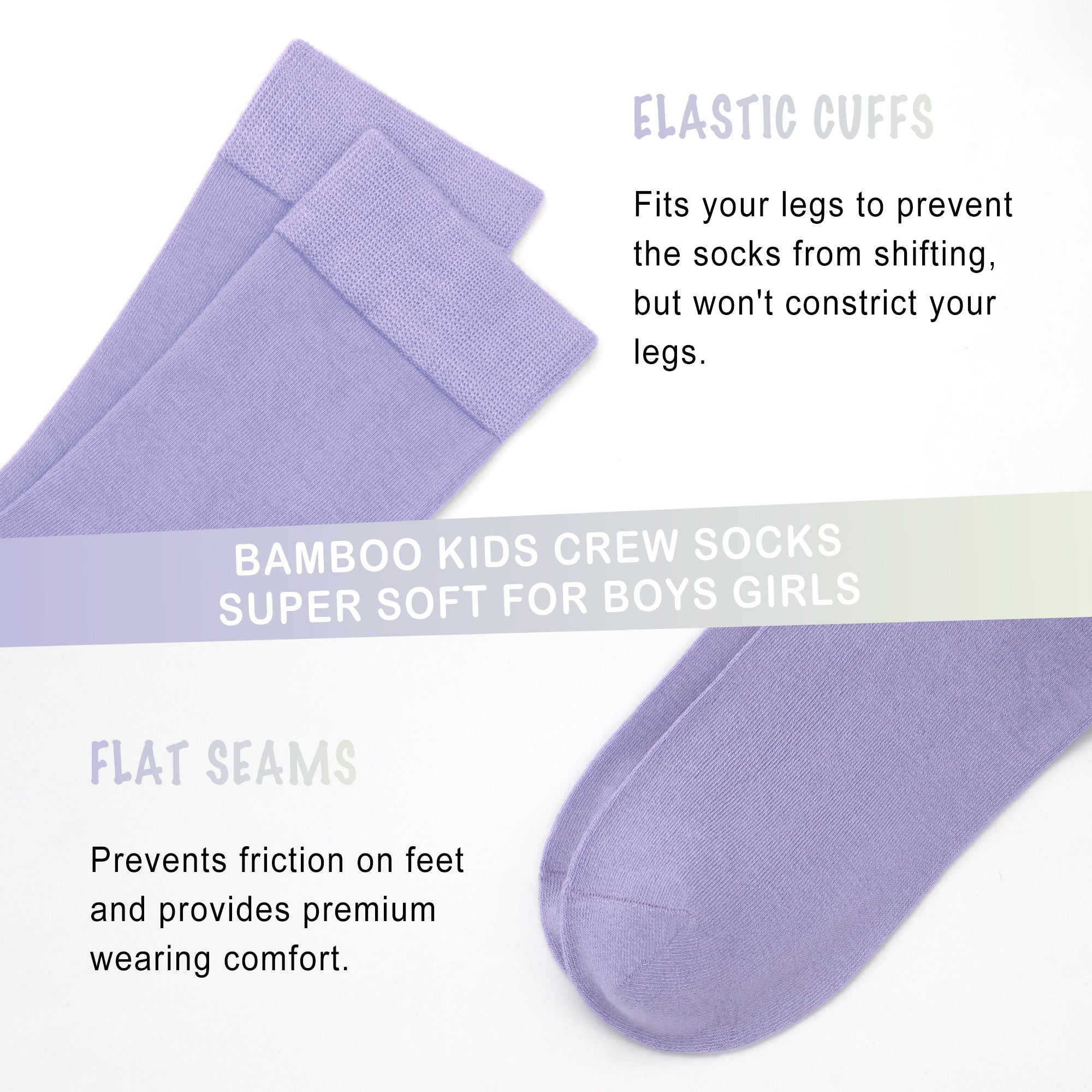 Bamboo Kids Crew Socks School Anti Odor Socks for Boys Girls Uniform Thin Flat Seam Socks 5 Pairs
