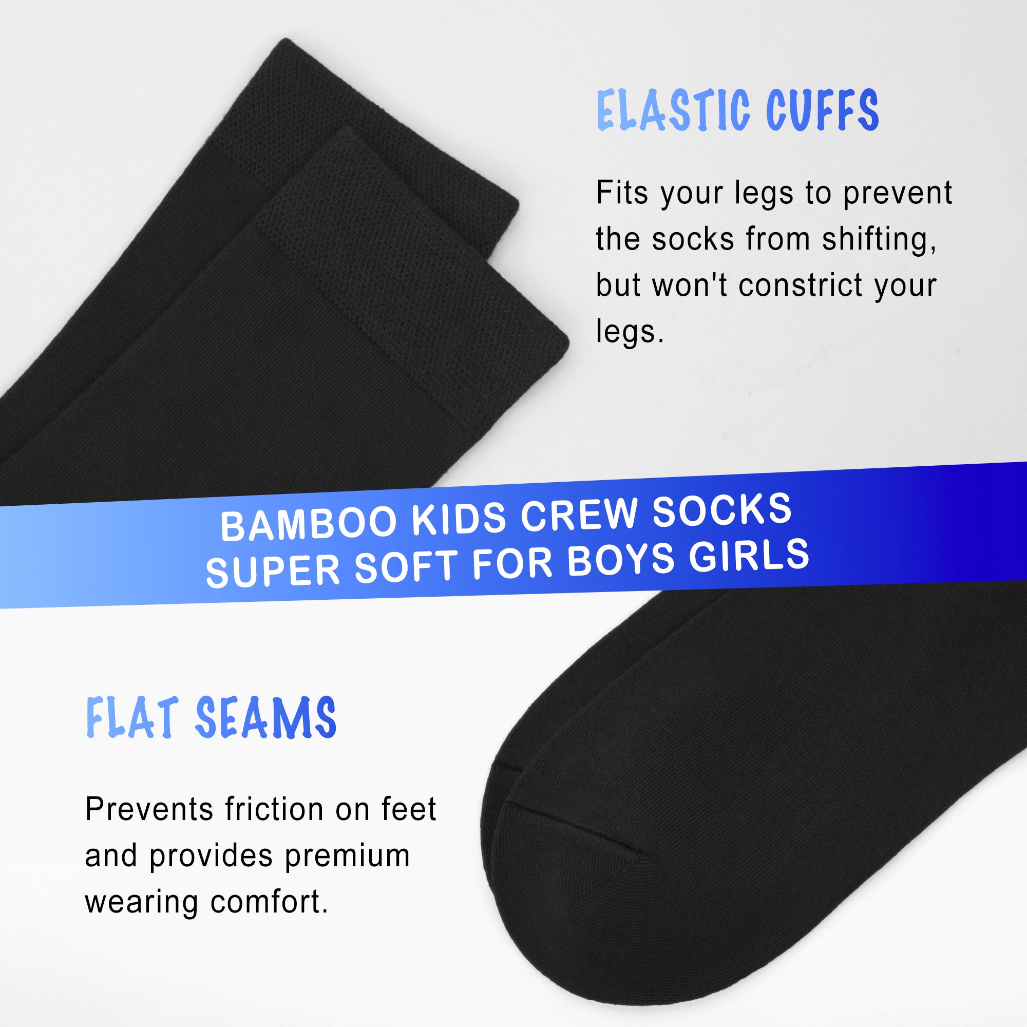 Bamboo Kids Crew Socks School Anti Odor Socks for Boys Girls Uniform Thin Flat Seam Socks 5 Pairs