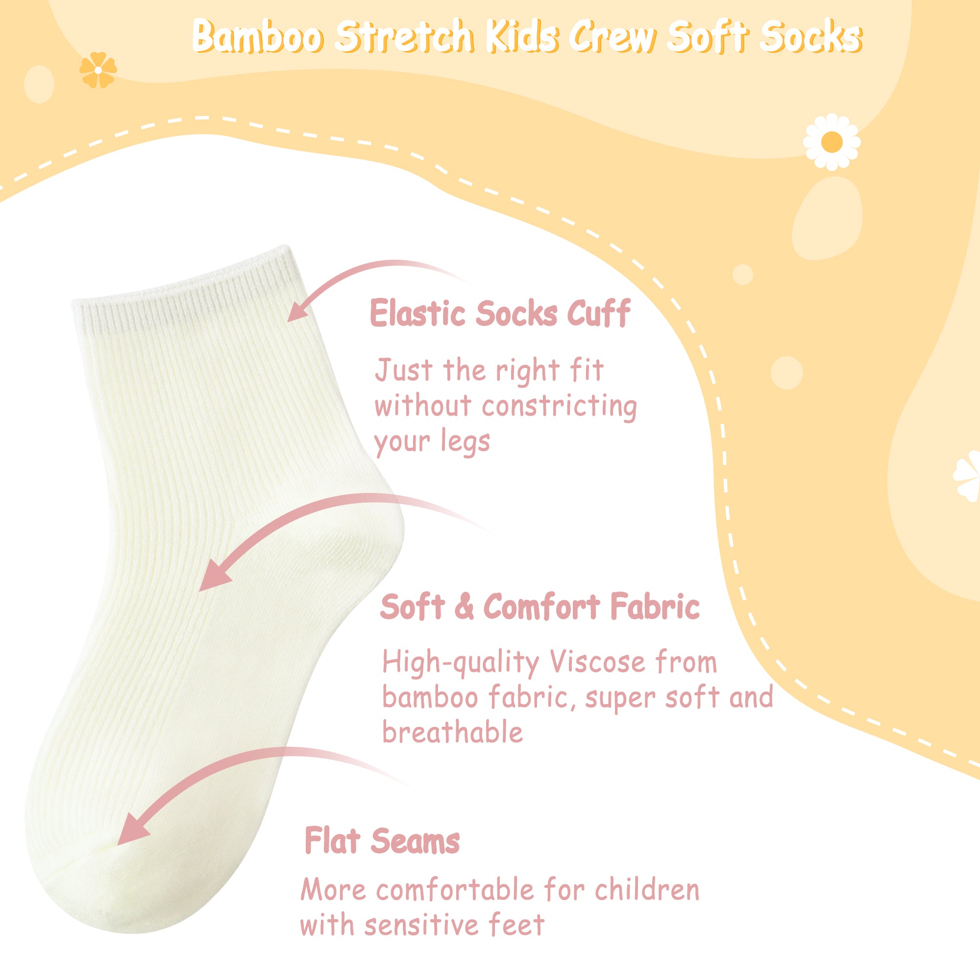 Bamboo Stretch Kids Ankle Sochool Kids Crew Socks Breathable Boy Girl 5 Pairs