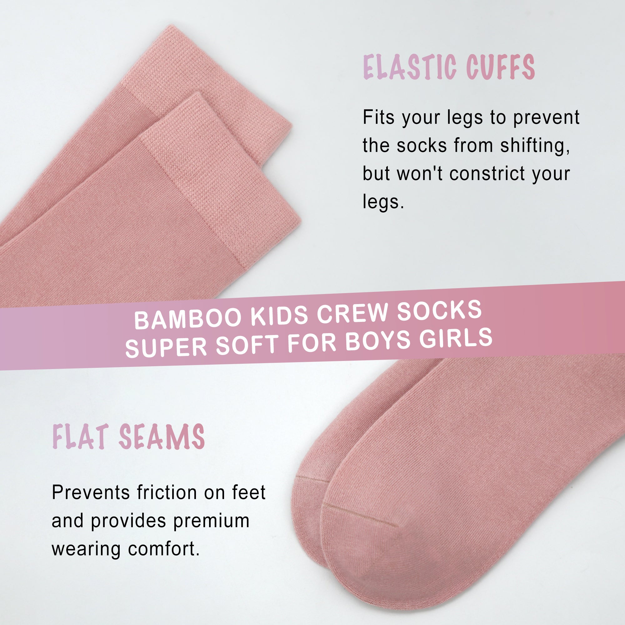 Bamboo Kids Crew Socks School Anti Odor Socks for Boys Girls Uniform Thin Flat Seam Socks 5 Pairs