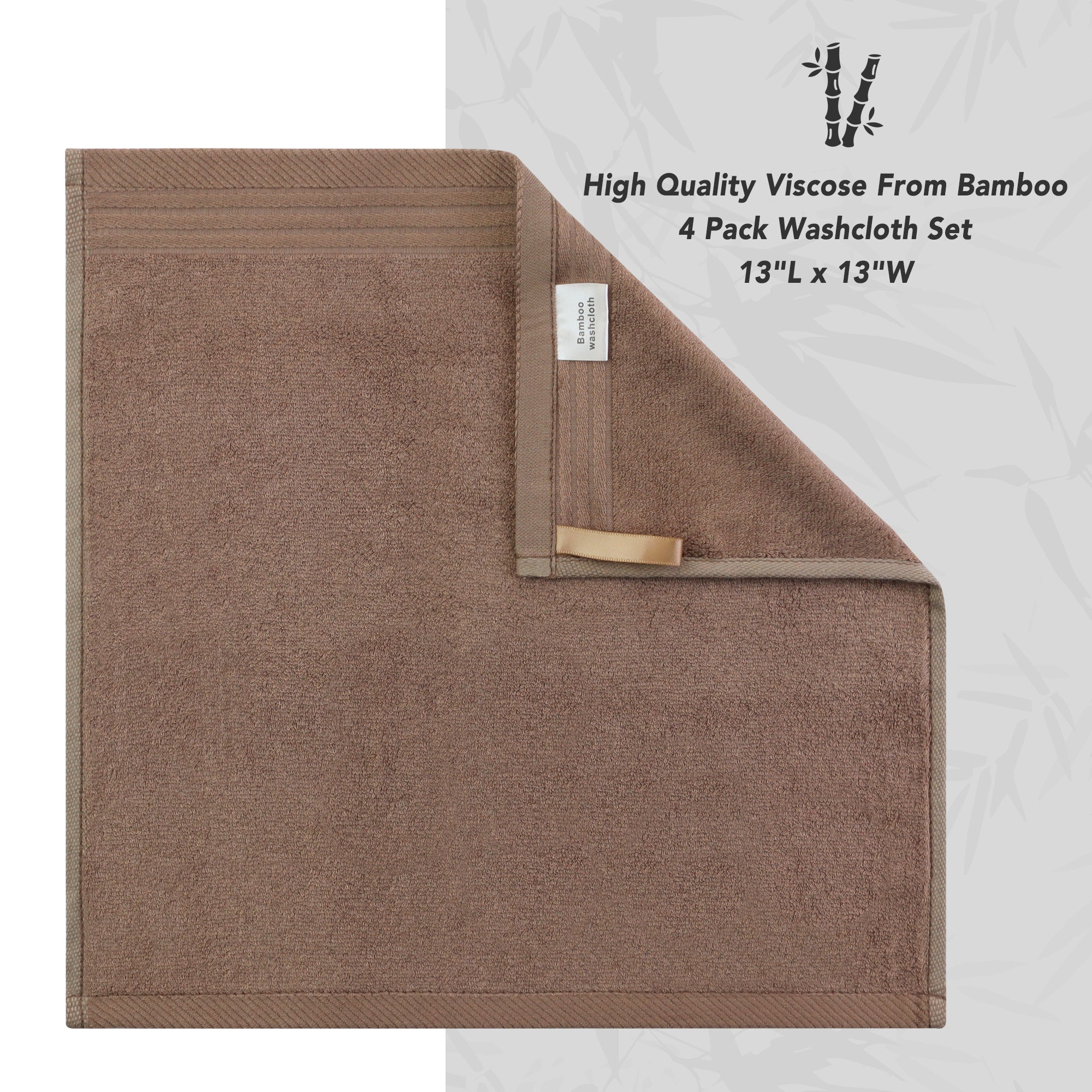 Premium Viscose Bamboo Washcloth Set - Pack of 4, 13x13 in Soft and Absorbent, Durable and Comfortable, Suitable for Body & Face, Baby and Adults