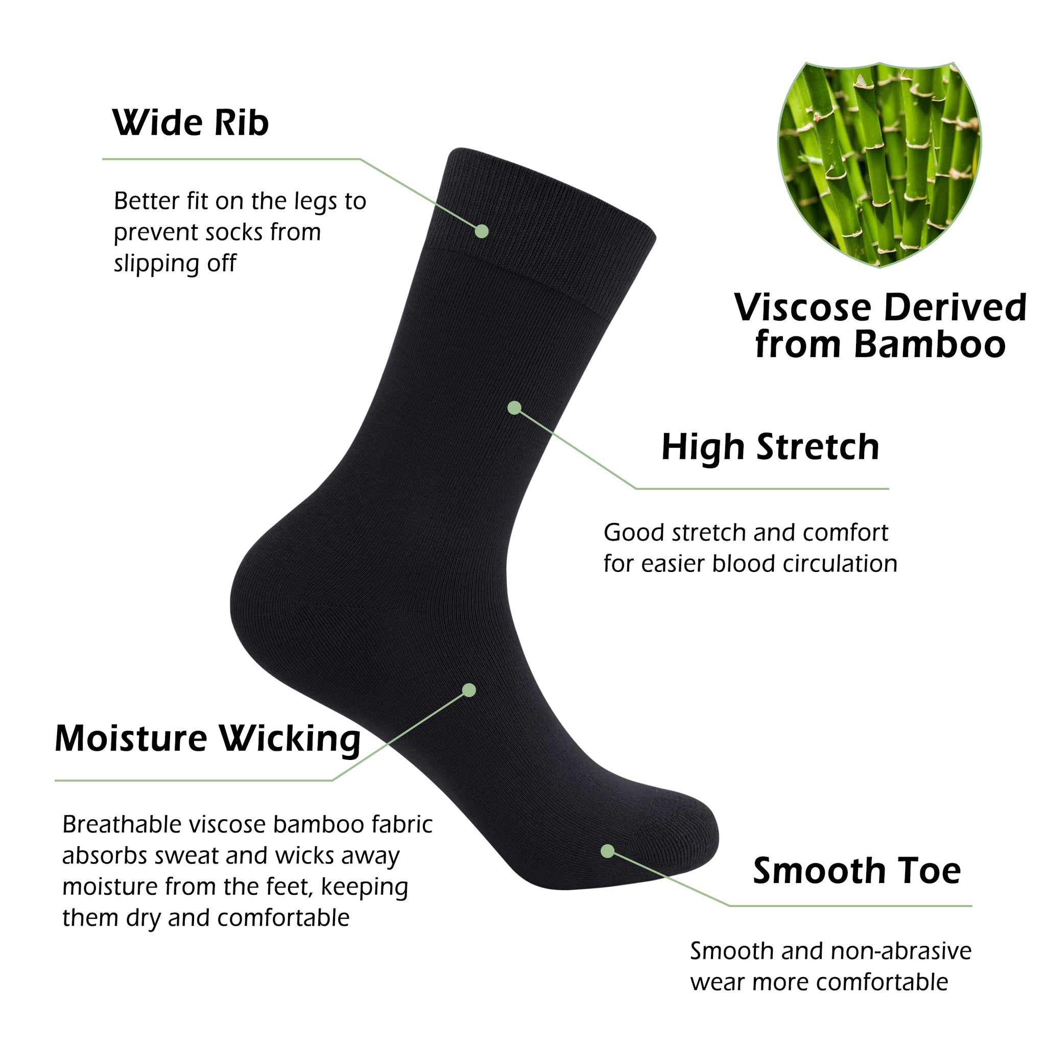 Bamboo Dress Men Sock Thin Soft Crew Anti Odor Lightweight Sock Odor Resistant Breathable Sock 9-13,5 Pairs