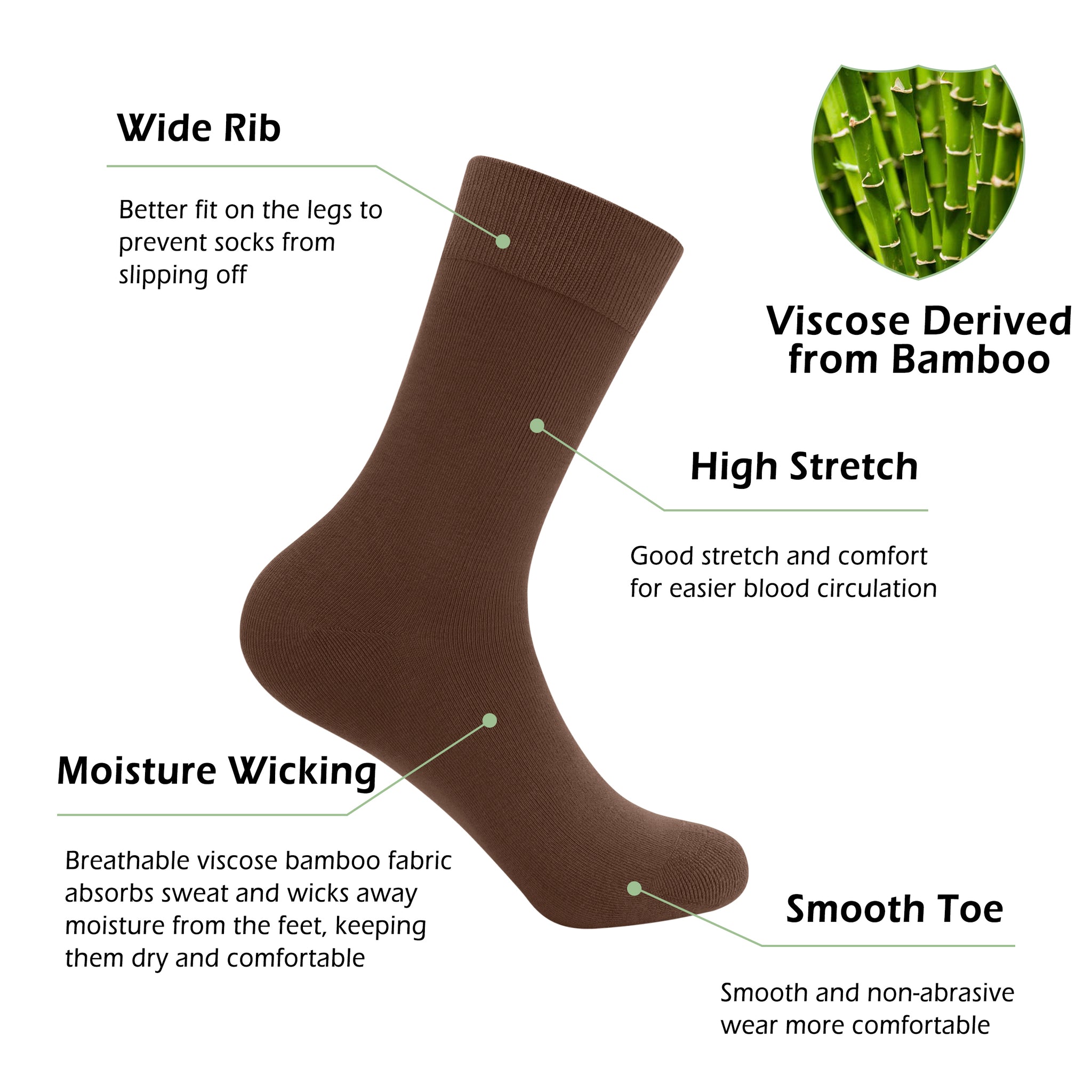 Bamboo Dress Men Sock Thin Soft Crew Anti Odor Lightweight Sock Odor Resistant Breathable Sock 9-13,5 Pairs