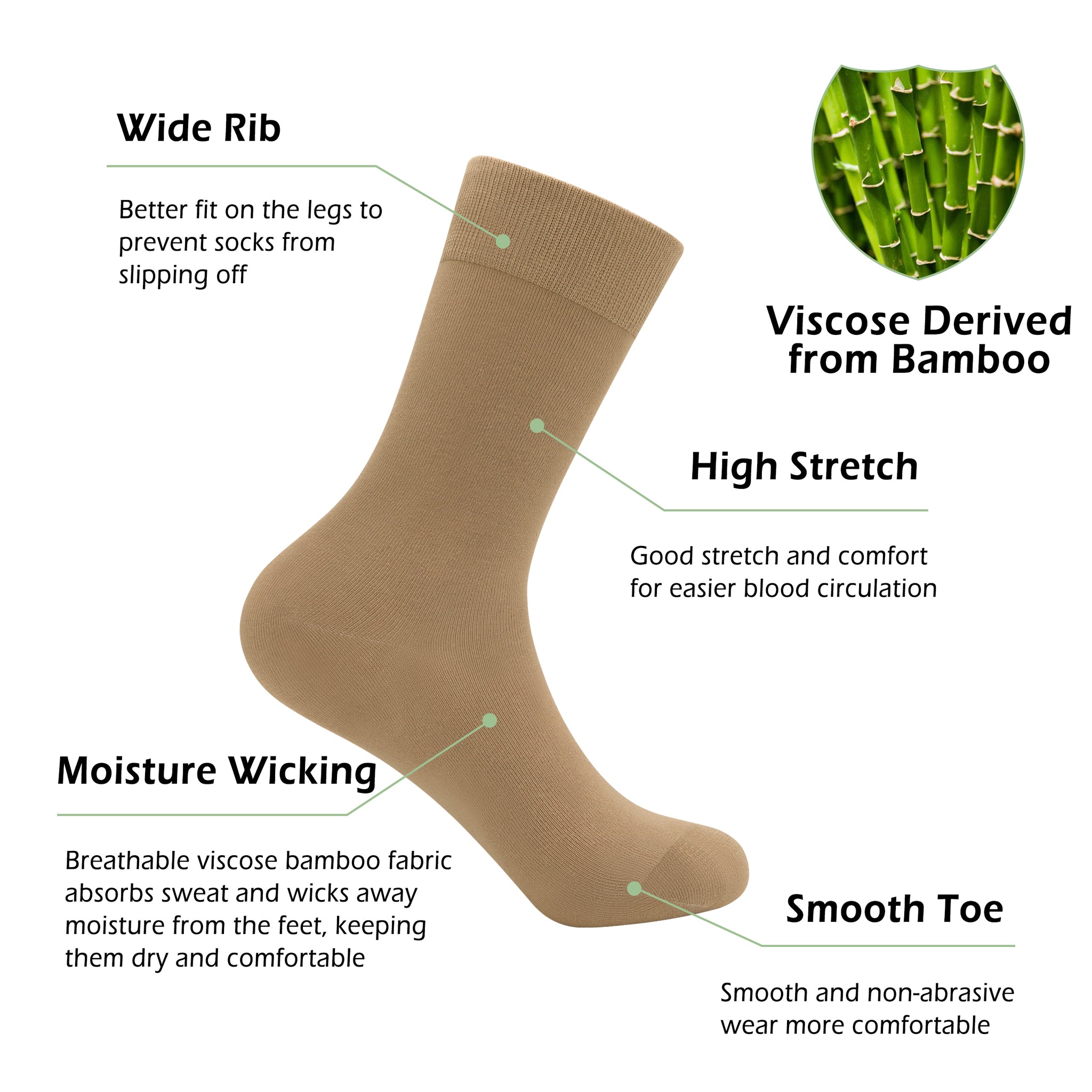 Bamboo Dress Men Sock Thin Soft Crew Anti Odor Lightweight Sock Odor Resistant Breathable Sock 9-13,5 Pairs