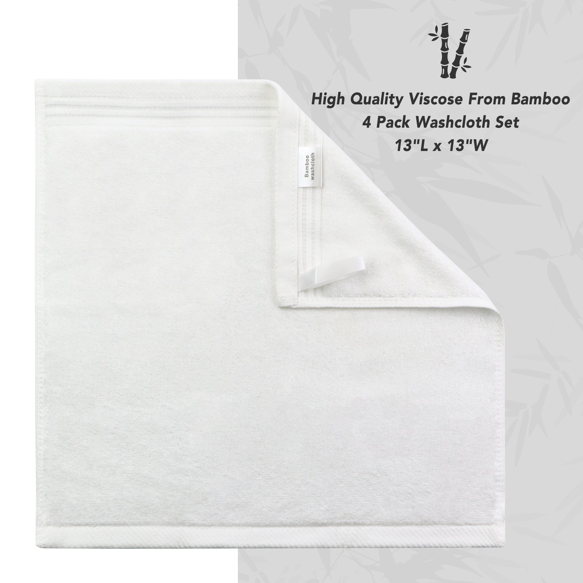 Premium Viscose Bamboo Washcloth Set - Pack of 4, 13x13 in Soft and Absorbent, Durable and Comfortable, Suitable for Body & Face, Baby and Adults