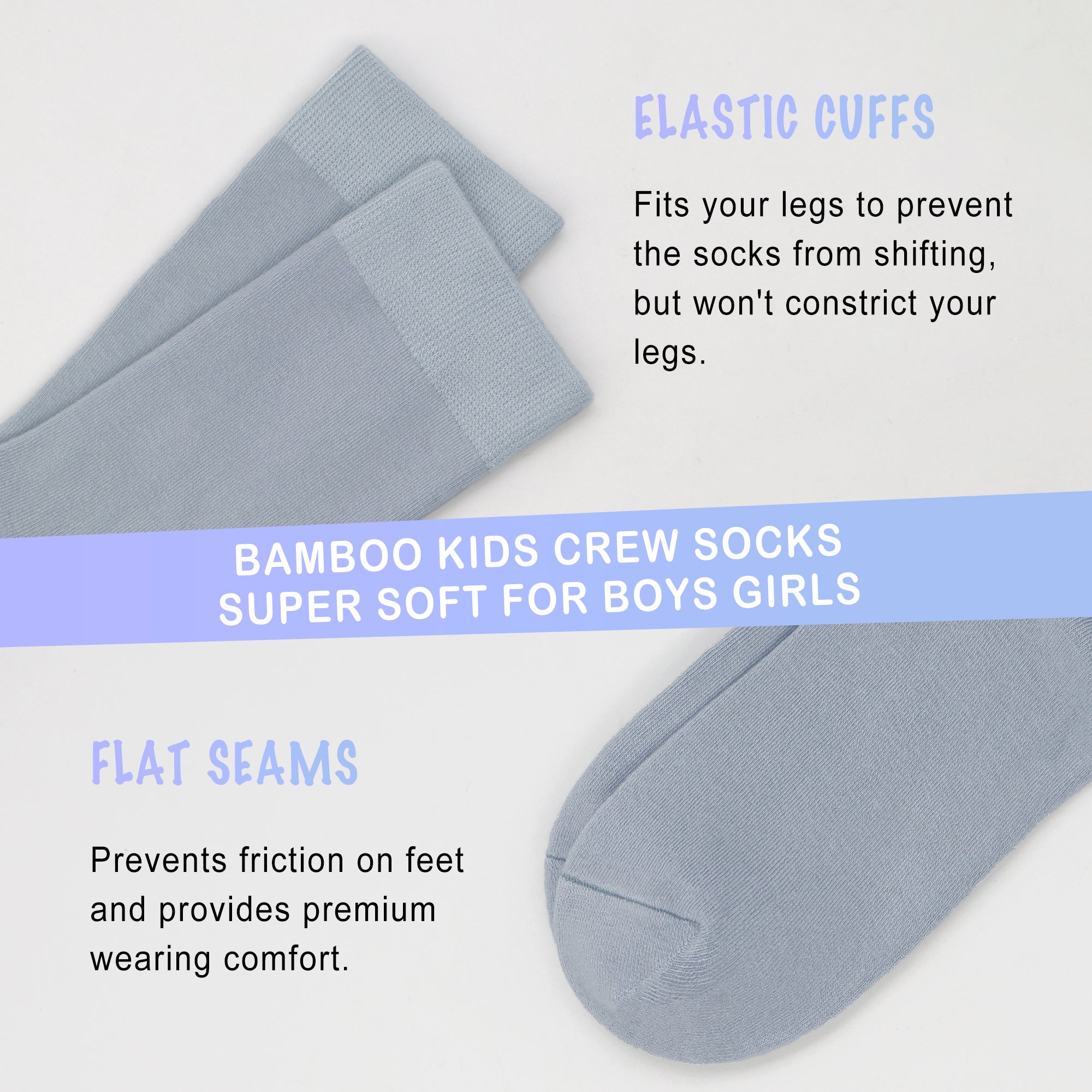 Bamboo Kids Crew Socks School Anti Odor Socks for Boys Girls Uniform Thin Flat Seam Socks 5 Pairs