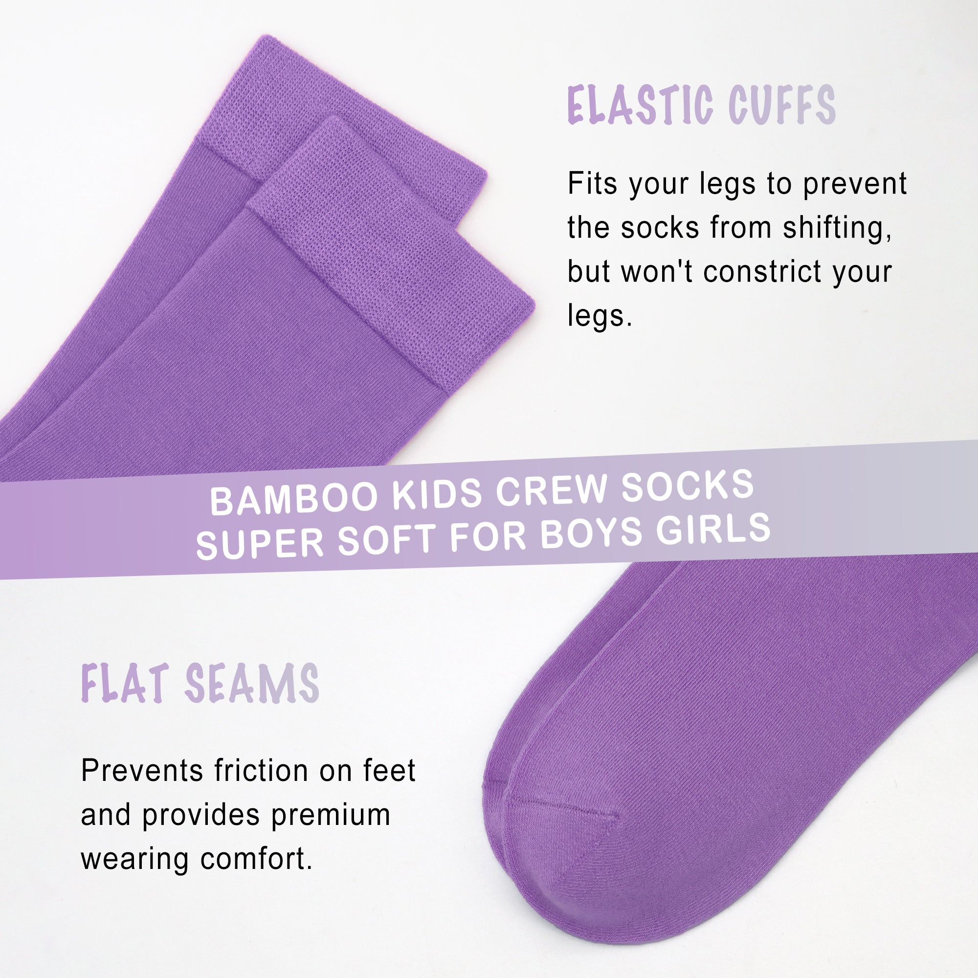 Bamboo Kids Crew Socks School Anti Odor Socks for Boys Girls Uniform Thin Flat Seam Socks 5 Pairs