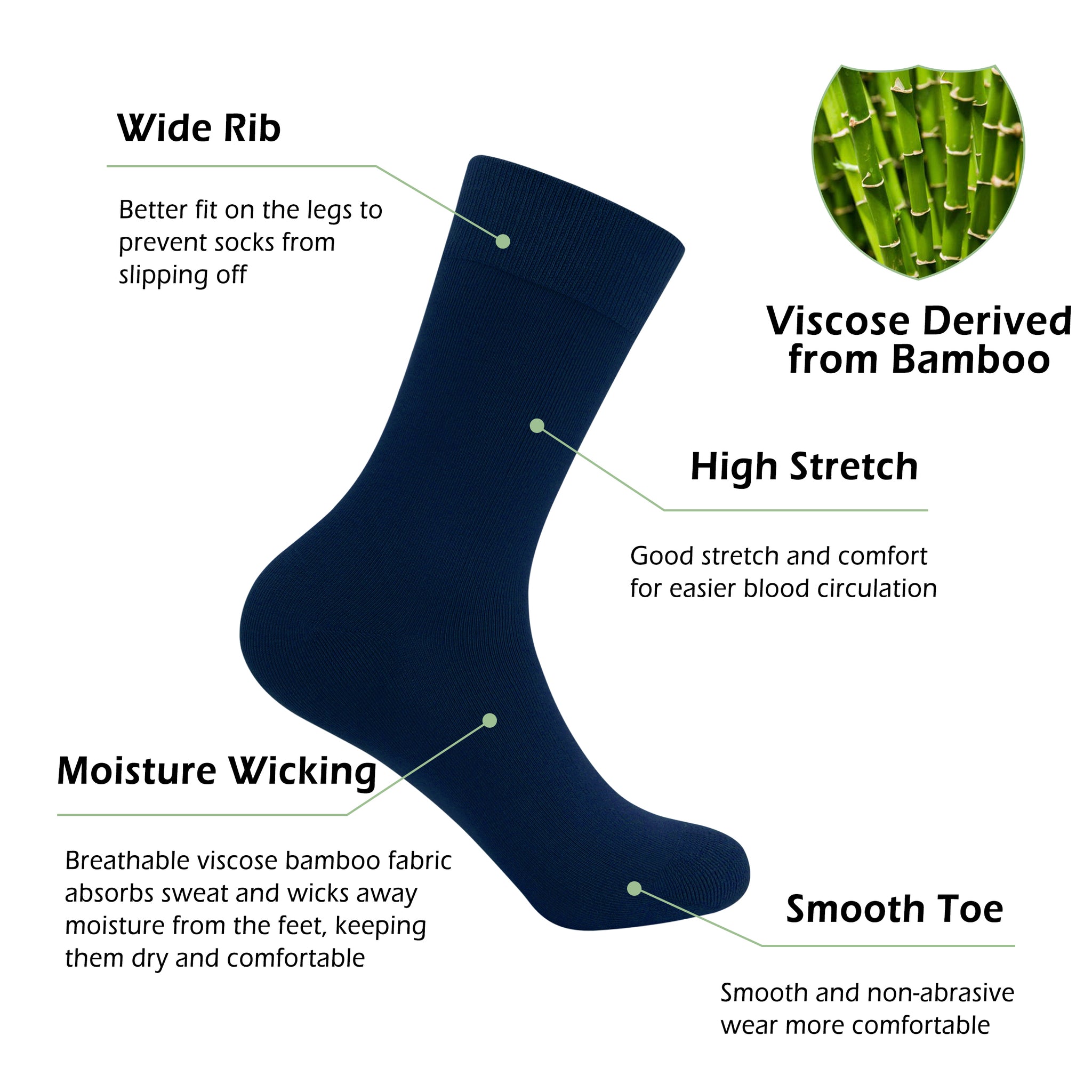 Bamboo Dress Men Sock Thin Soft Crew Anti Odor Lightweight Sock Odor Resistant Breathable Sock 9-13,5 Pairs