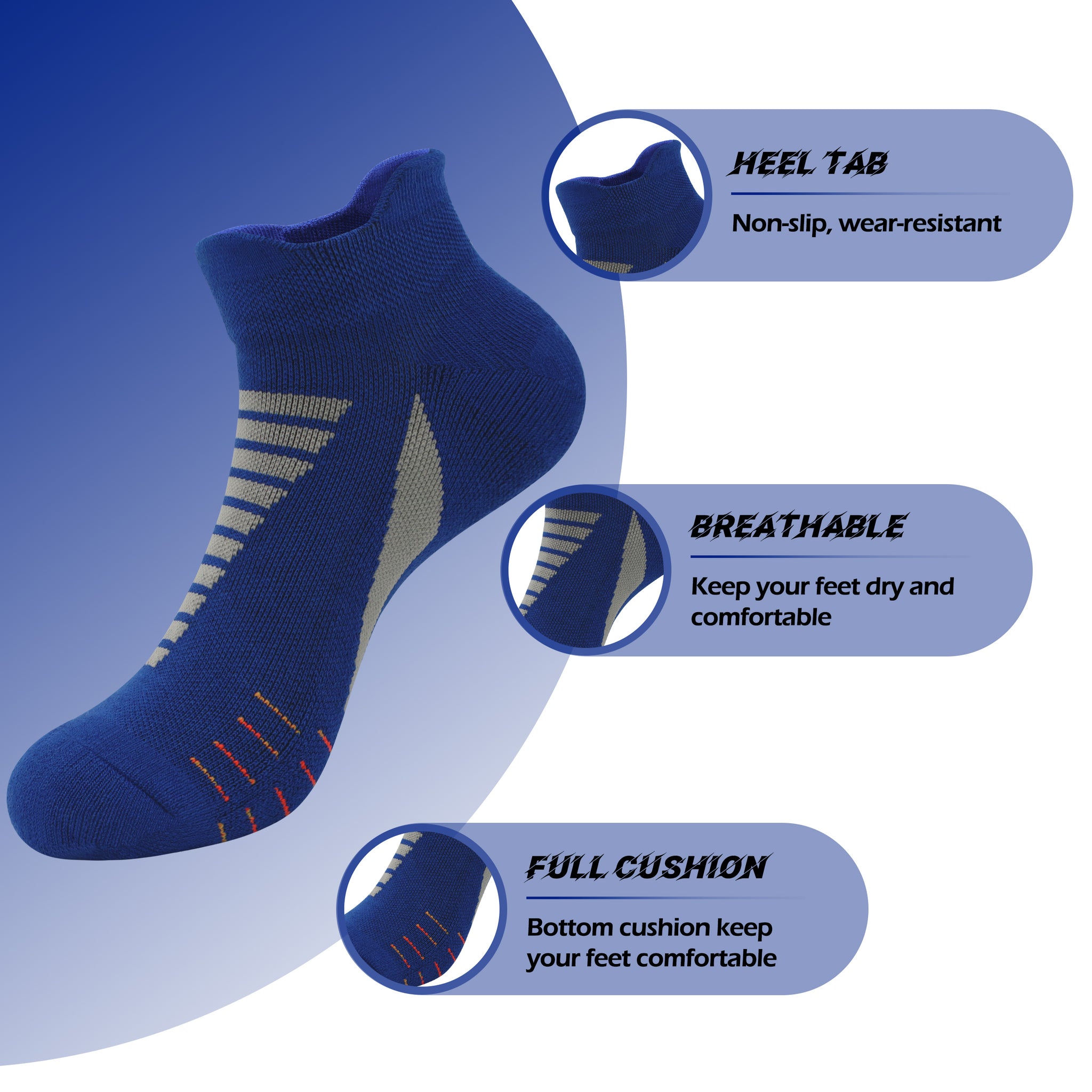 SERISIMPLE Low Cut Performance Cotton Bamboo Socks Padding Athletic Cushion Compression Wicking Running Men Women 3 Pairs