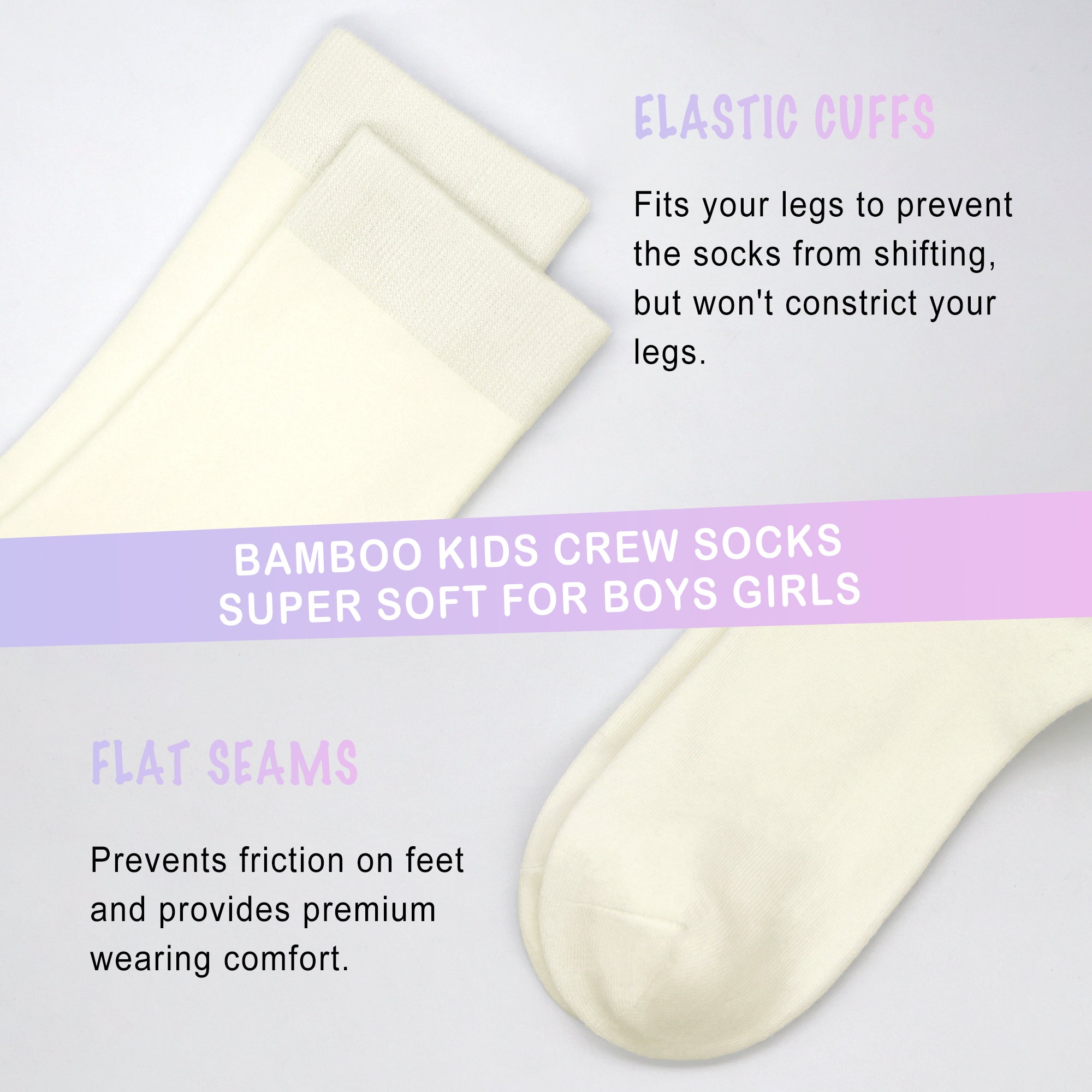 Bamboo Kids Crew Socks School Anti Odor Socks for Boys Girls Uniform Thin Flat Seam Socks 5 Pairs
