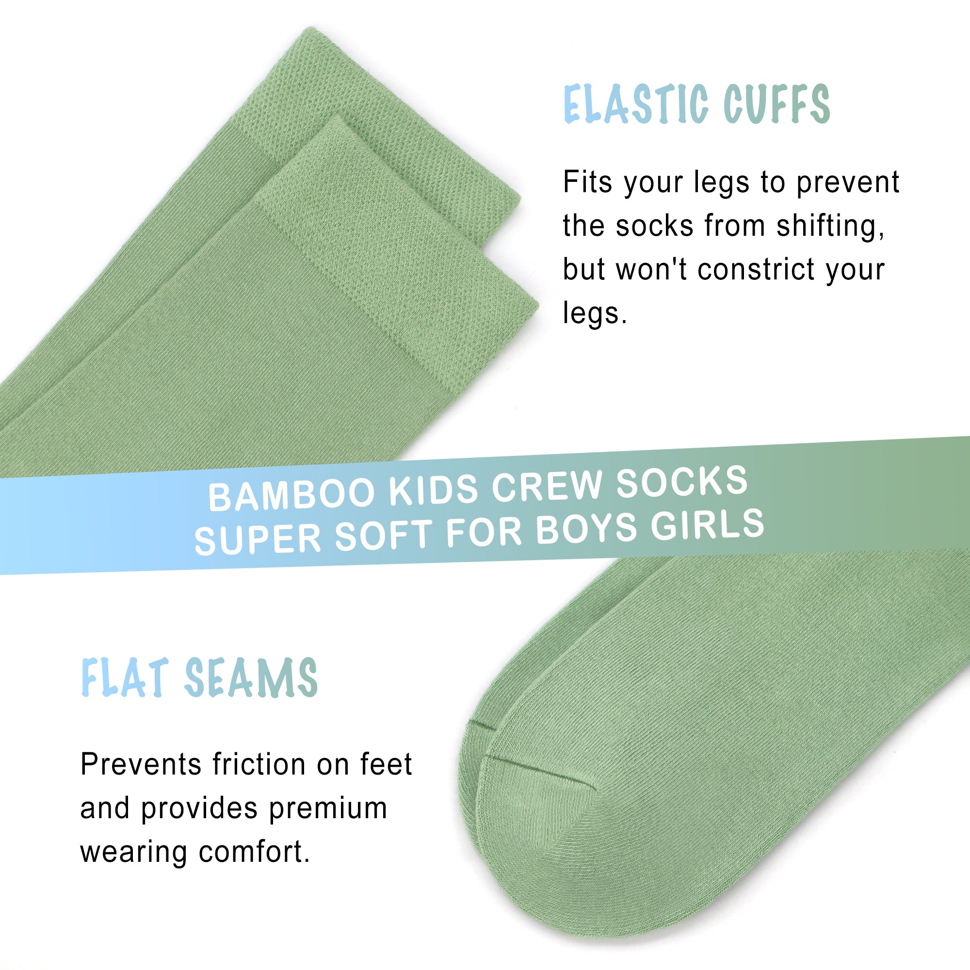 Bamboo Kids Crew Socks School Anti Odor Socks for Boys Girls Uniform Thin Flat Seam Socks 5 Pairs