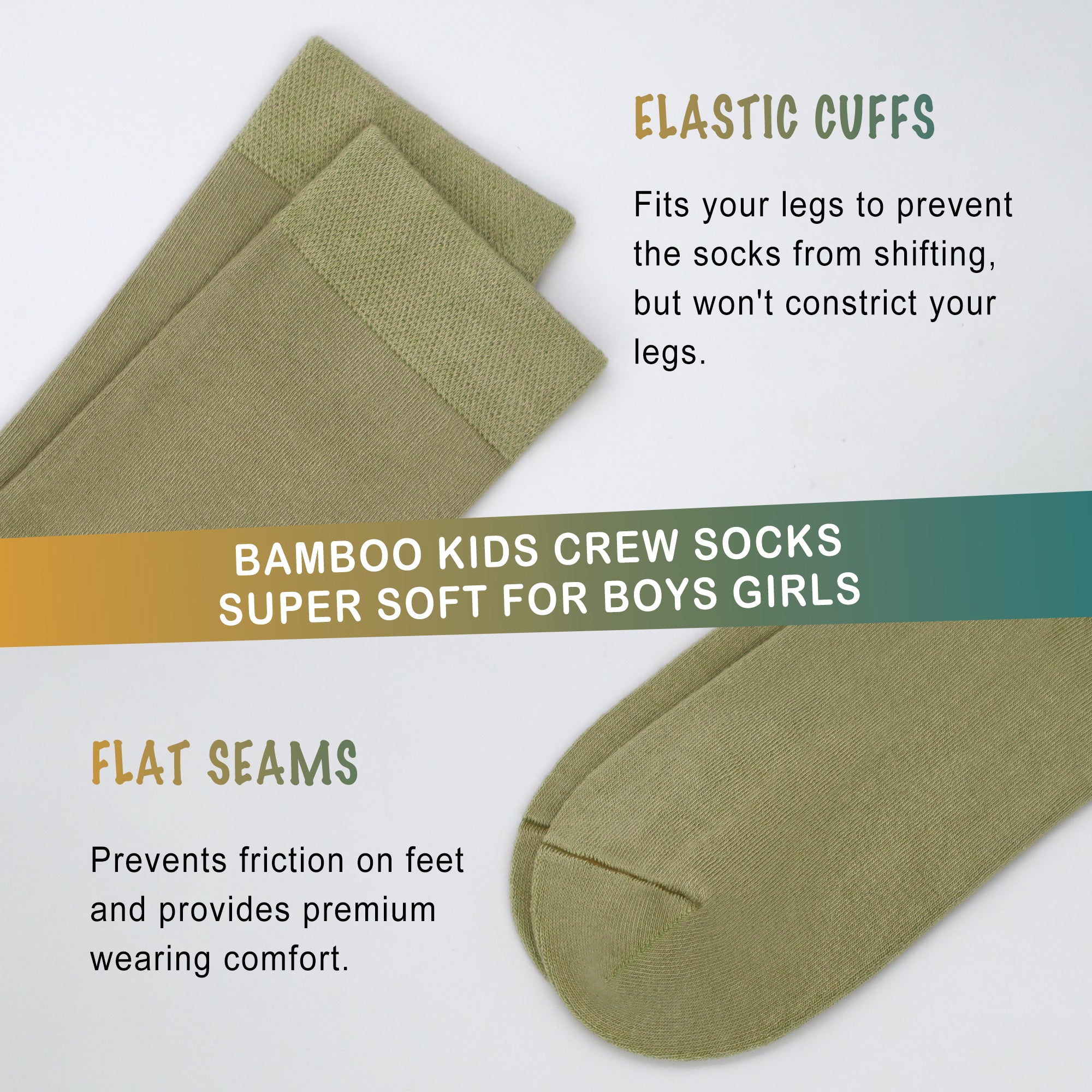 Bamboo Kids Crew Socks School Anti Odor Socks for Boys Girls Uniform Thin Flat Seam Socks 5 Pairs