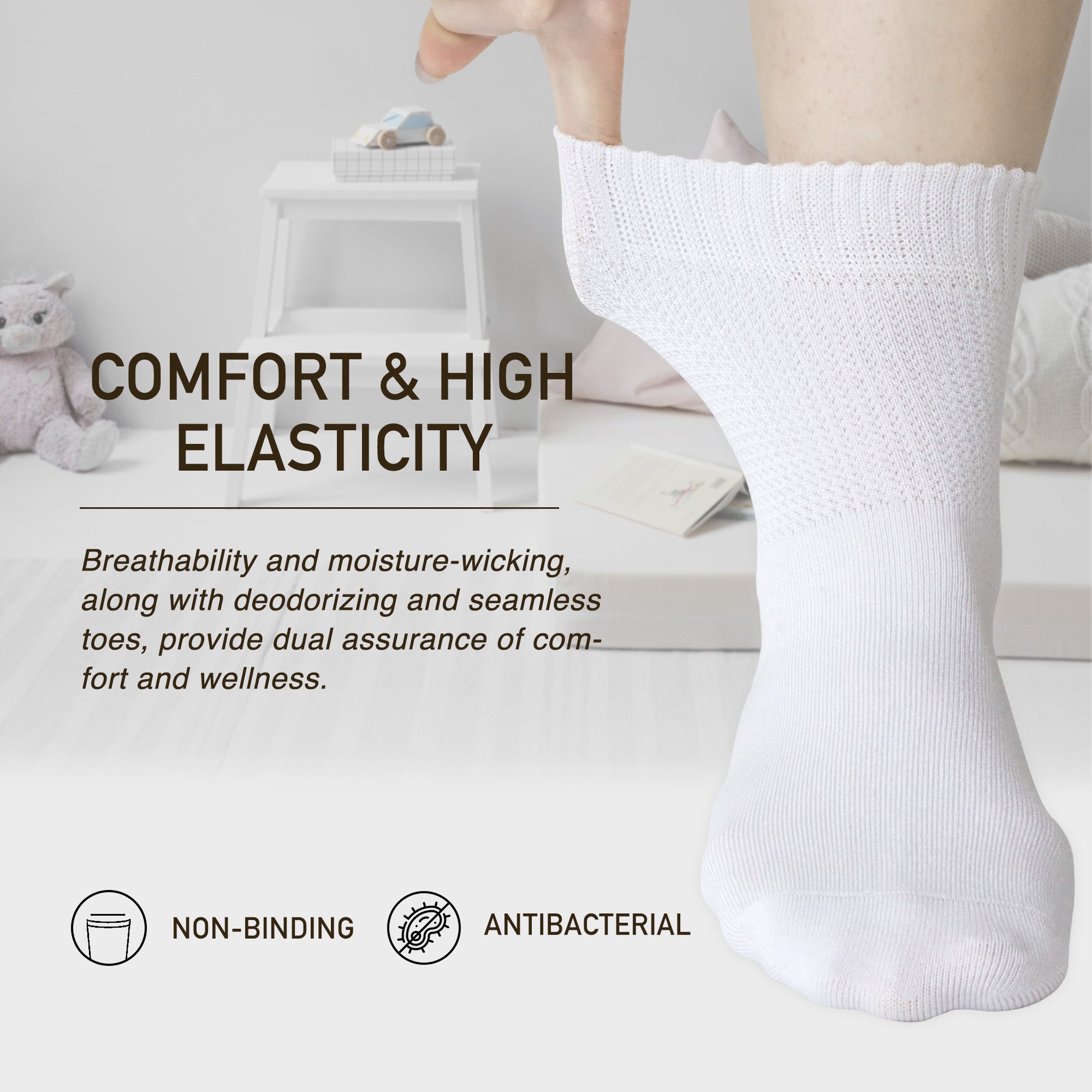 SERISIMPLE Viscose Bamboo Non Binding Sock Women Diabetic Top Socks Loose Fit Seamless Toe Wide Stretchy Crew Socks 4 Pairs