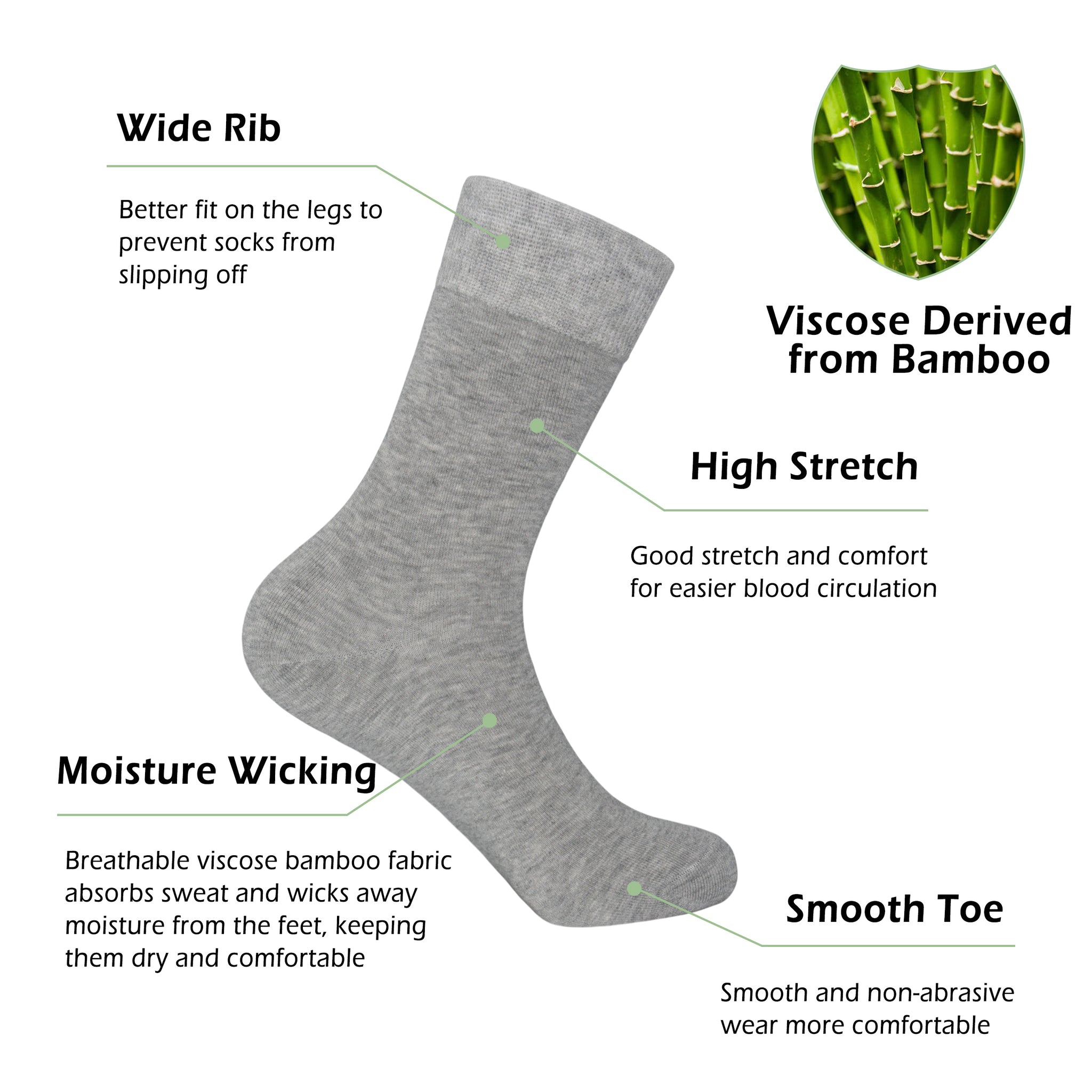 Bamboo Dress Men Sock Thin Soft Crew Anti Odor Lightweight Sock Odor Resistant Breathable Sock 9-13,5 Pairs