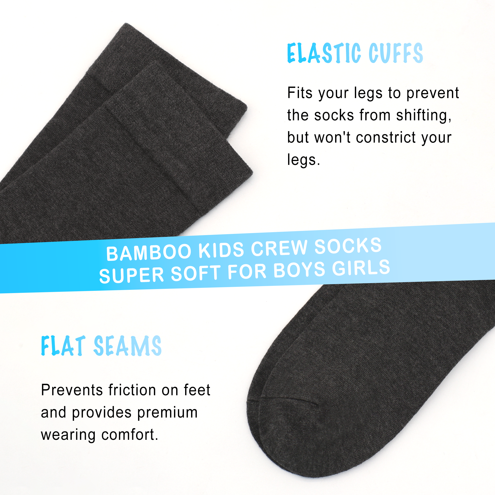 Bamboo Kids Crew Socks School Anti Odor Socks for Boys Girls Uniform Thin Flat Seam Socks 5 Pairs