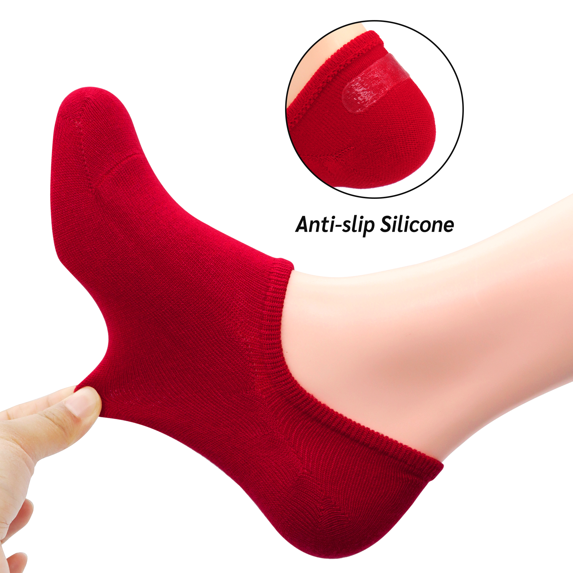 Low Cut Thin Womens Viscose Bamboo Socks No Show Invisible Non Slip with Grips Lightweight Liner Flats 6 Pairs