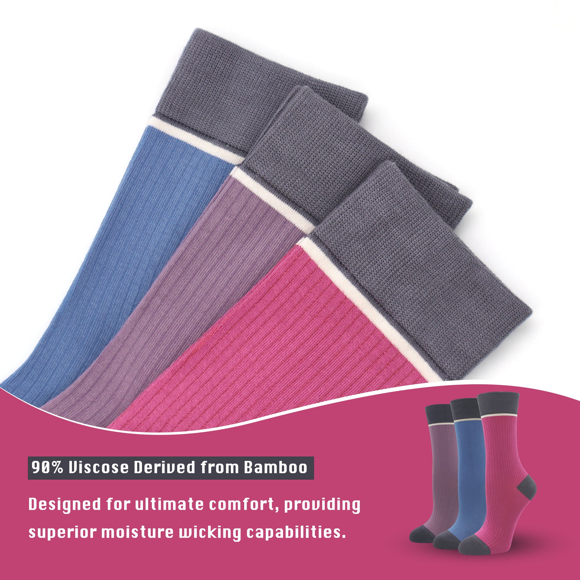 Viscose Bamboo Womens Crew Socks Dress Chic Colorblock Striped Design Retro Colorful Soft Comfort, Stylish 3 Pairs