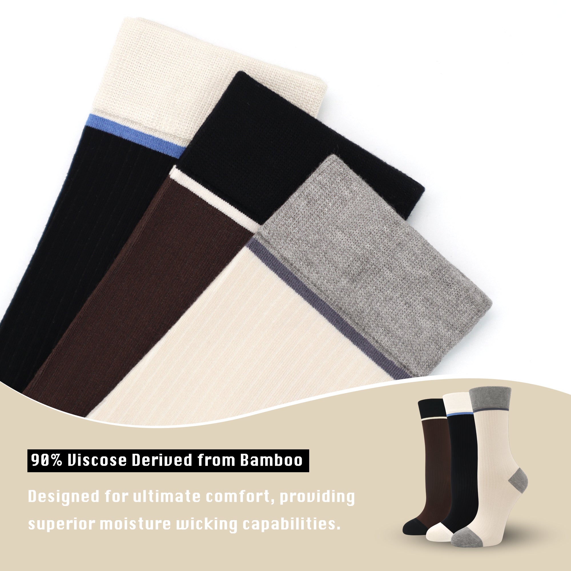 Viscose Bamboo Womens Crew Socks Dress Chic Colorblock Striped Design Retro Colorful Soft Comfort, Stylish 3 Pairs