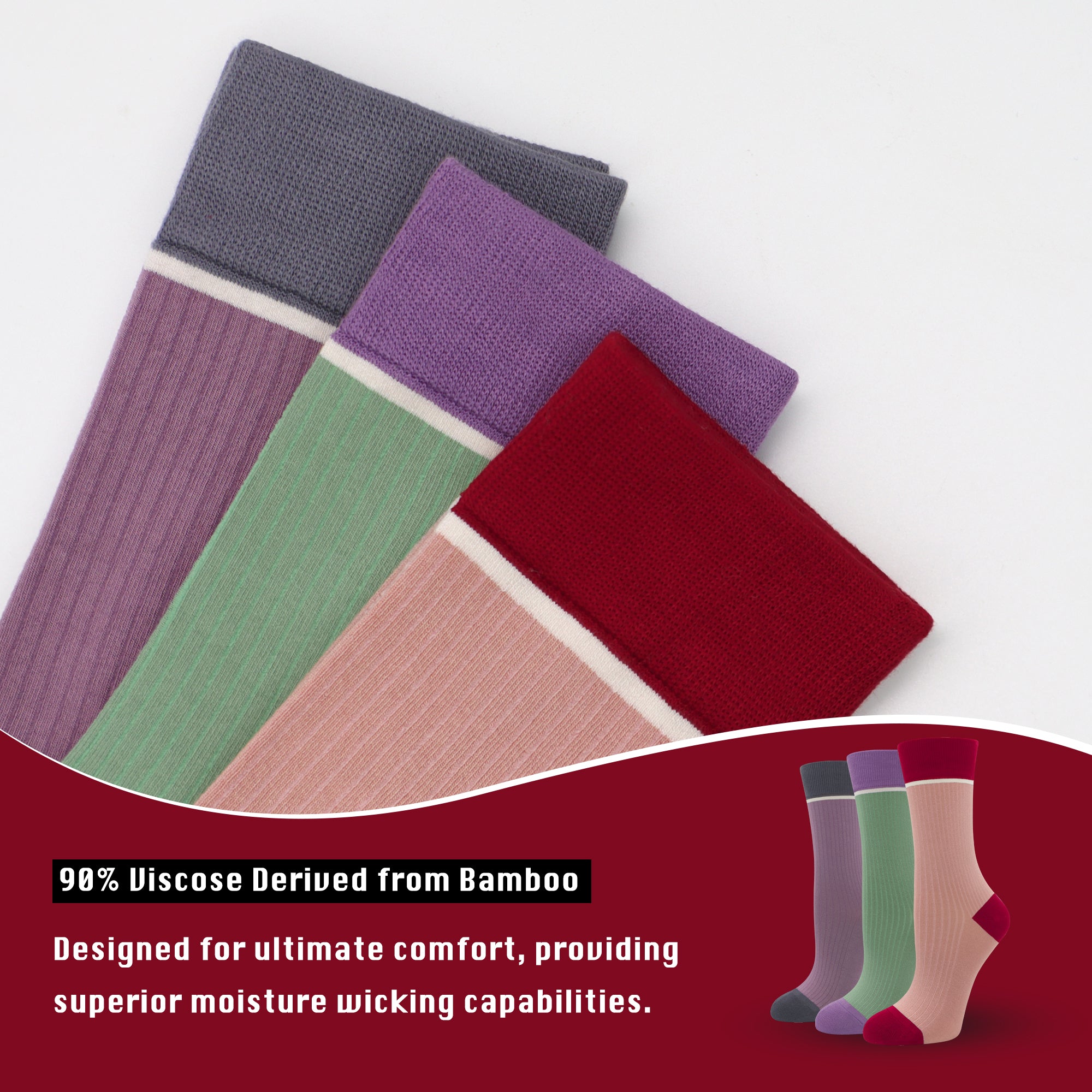 Viscose Bamboo Womens Crew Socks Dress Chic Colorblock Striped Design Retro Colorful Soft Comfort, Stylish 3 Pairs