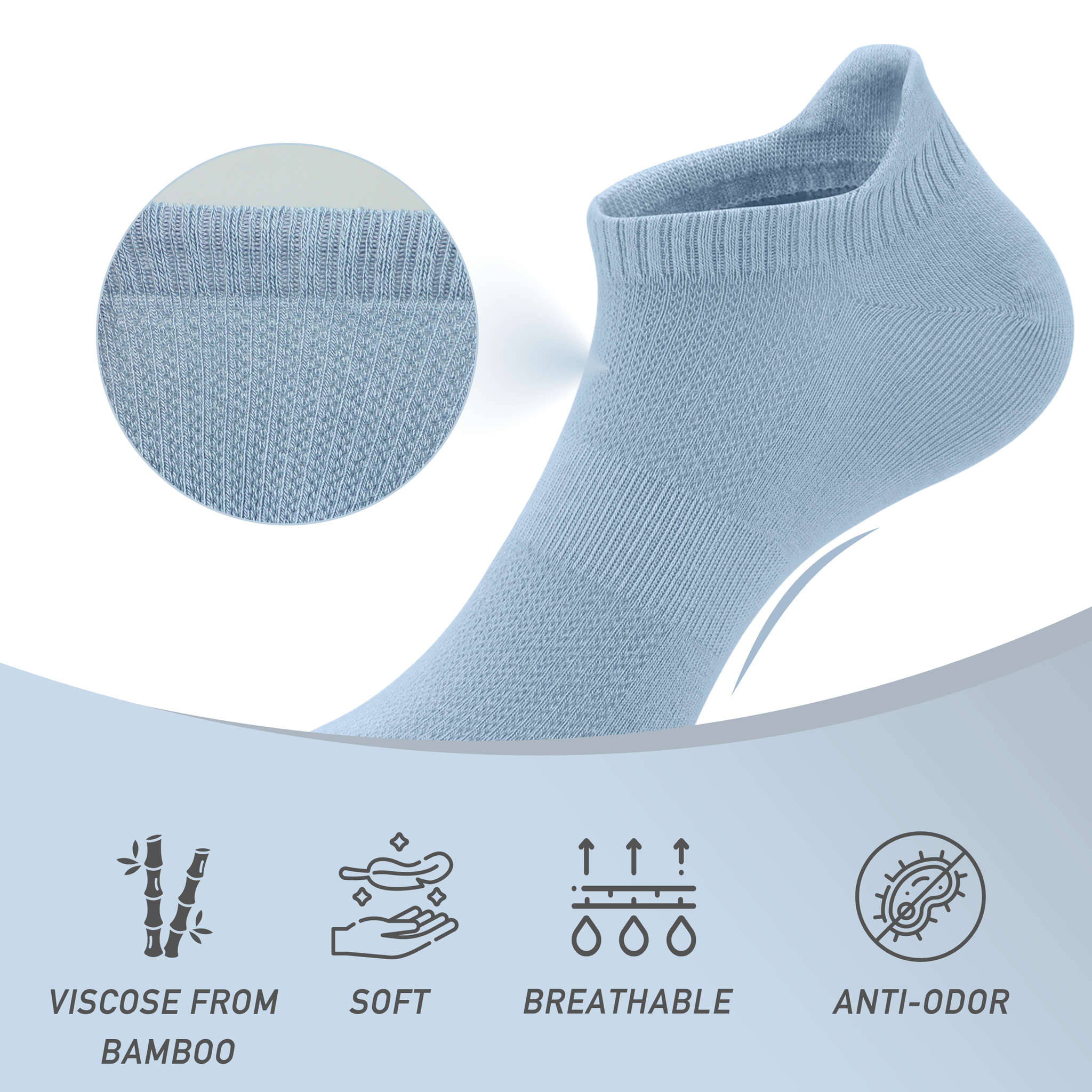 Women Ultra Thin Socks Bamboo Low Cut No Show Ventilating Low Ankle Anti Odor Arch Support Mesh Socks 5 Pairs