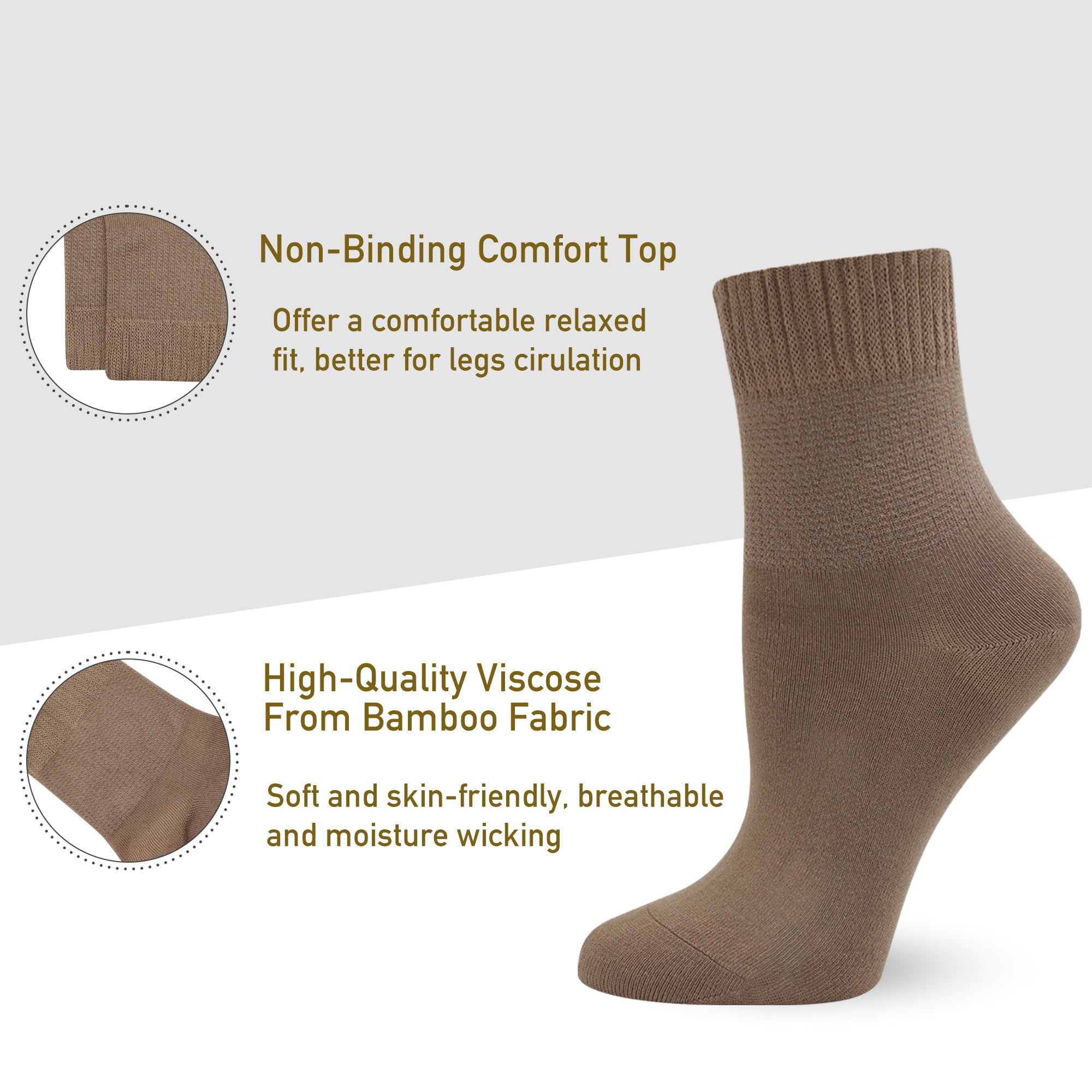 SERISIMPLE Viscose Bamboo Non Binding Sock Women Diabetic Top Socks Loose Fit Seamless Toe Wide Stretchy Crew Socks 4 Pairs