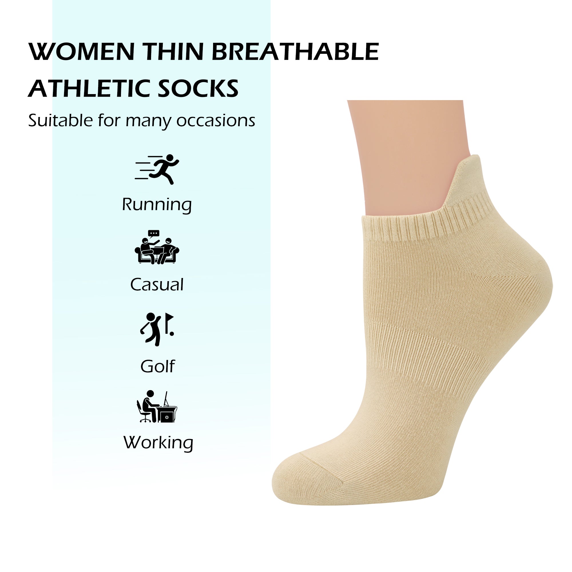 Viscose Bamboo No Show Sock Women Ankle Thin Low Cut Socks Arch Support Breathable Athletic Sock 5 Pairs