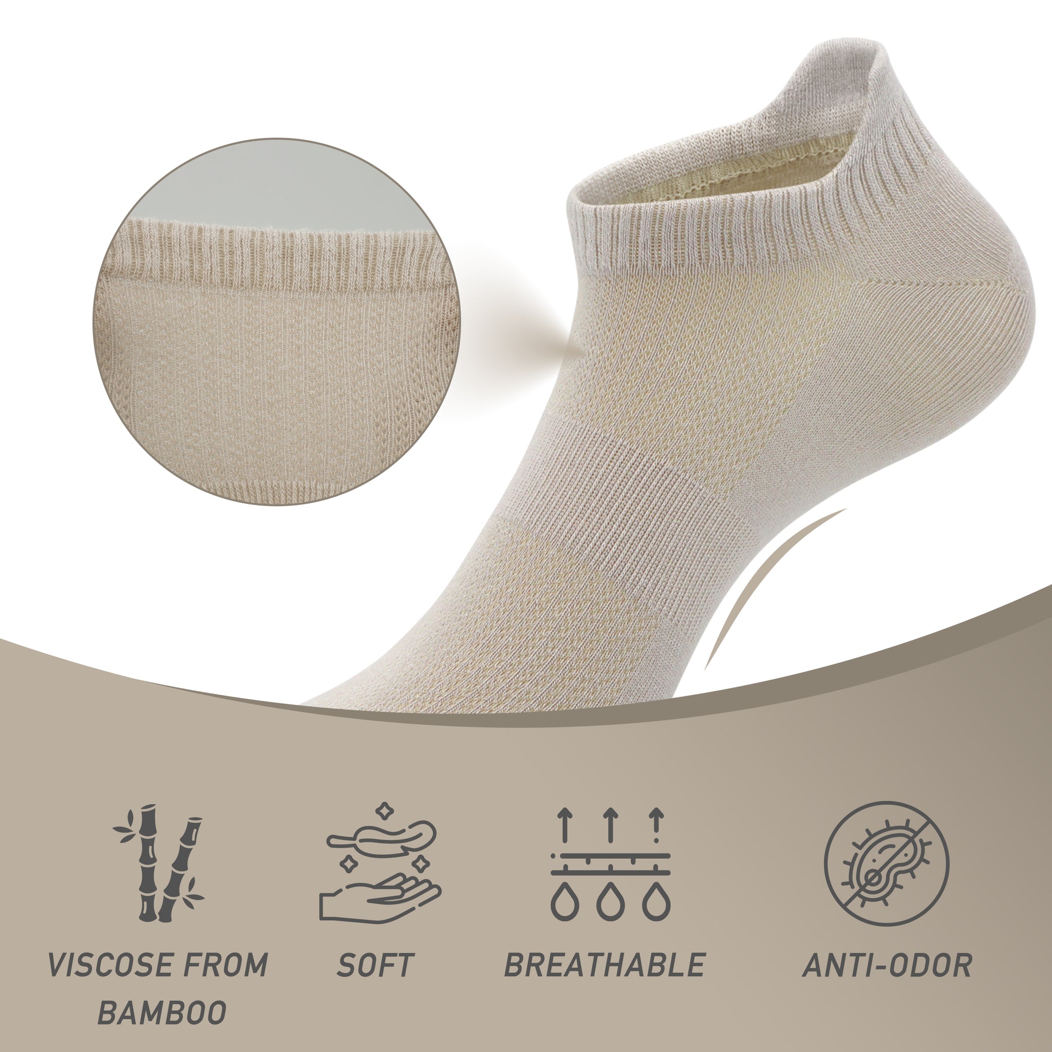 Women Ultra Thin Socks Bamboo Low Cut No Show Ventilating Low Ankle Anti Odor Arch Support Mesh Socks 5 Pairs
