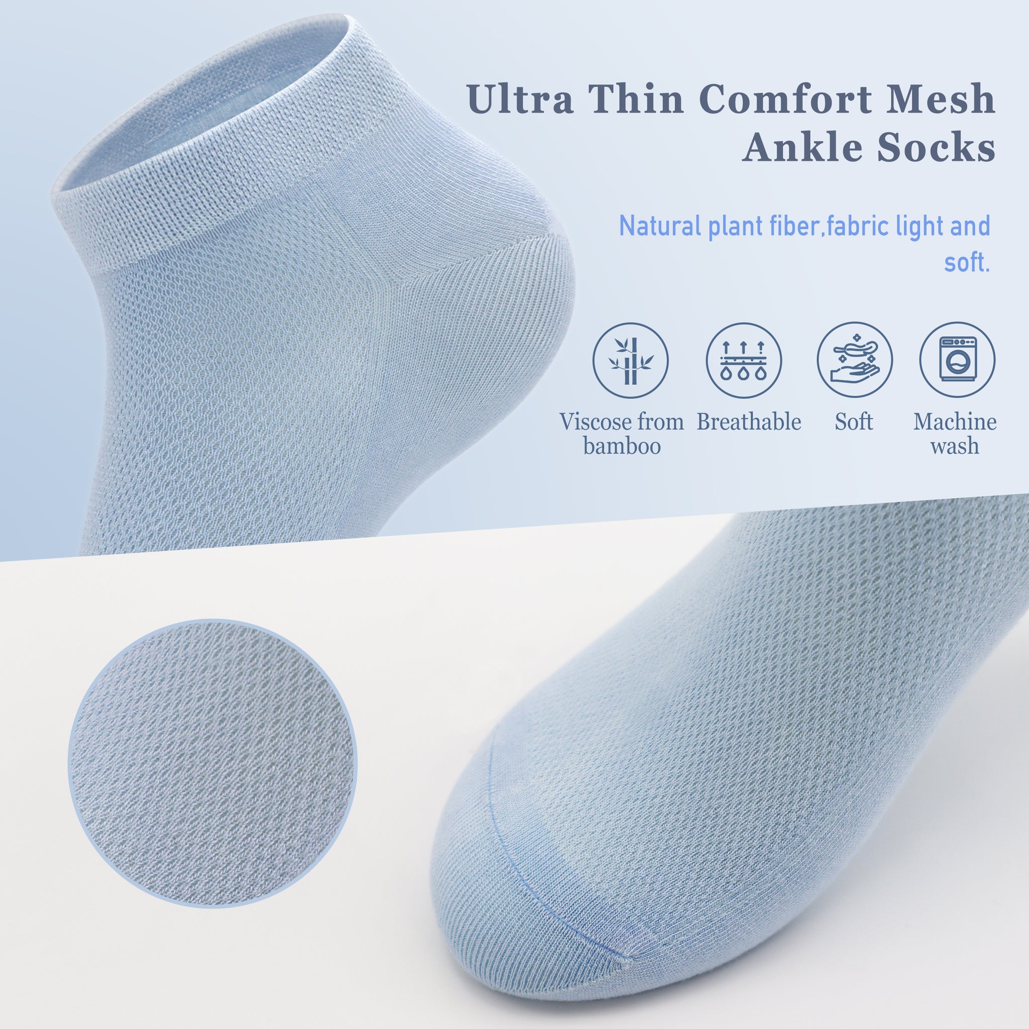 Women Mesh Ankle Socks Bamboo Summer Cool Socks Soft Ultra Thin Low Cut Sock 5 Pairs,4-8/9-11