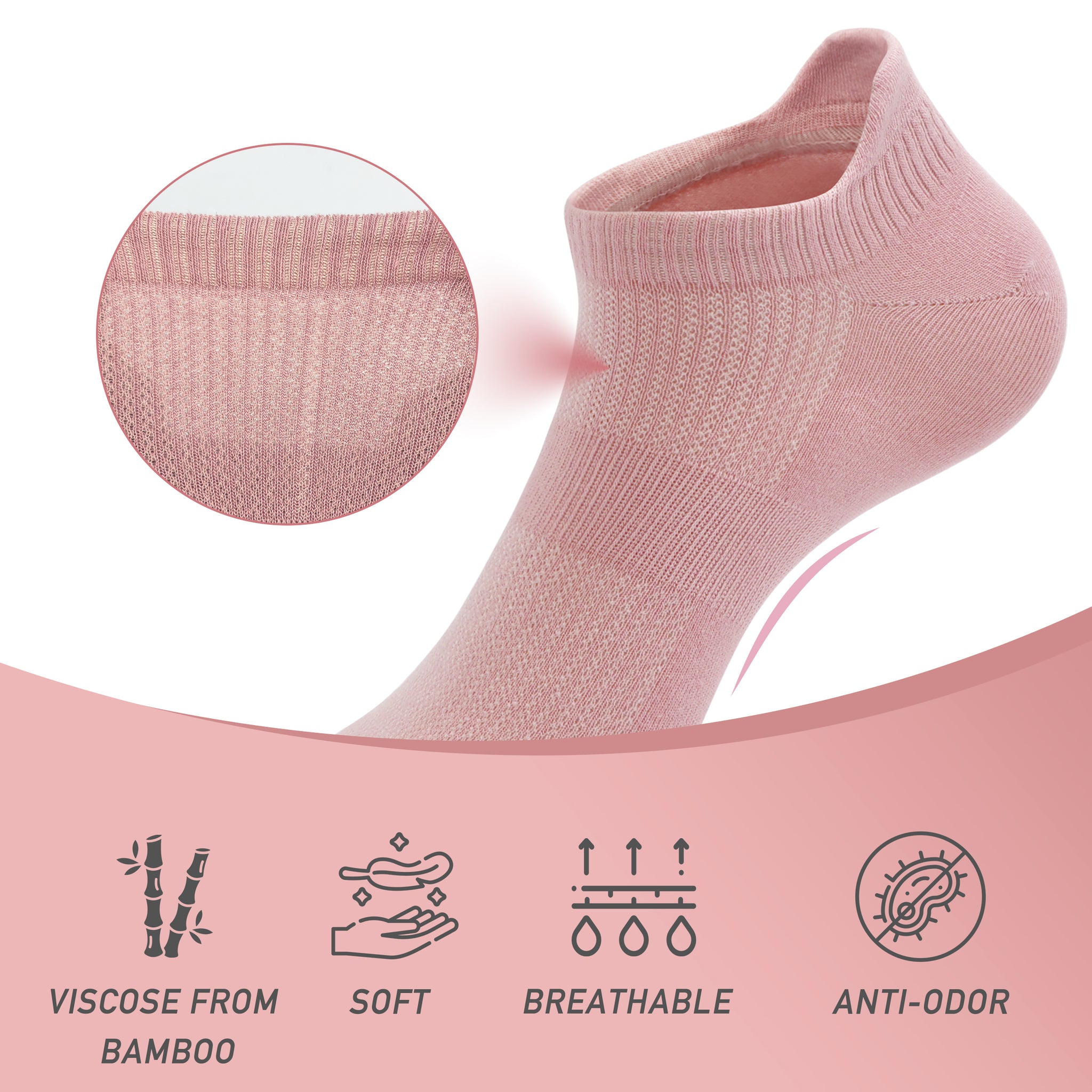 Women Ultra Thin Socks Bamboo Low Cut No Show Ventilating Low Ankle Anti Odor Arch Support Mesh Socks 5 Pairs