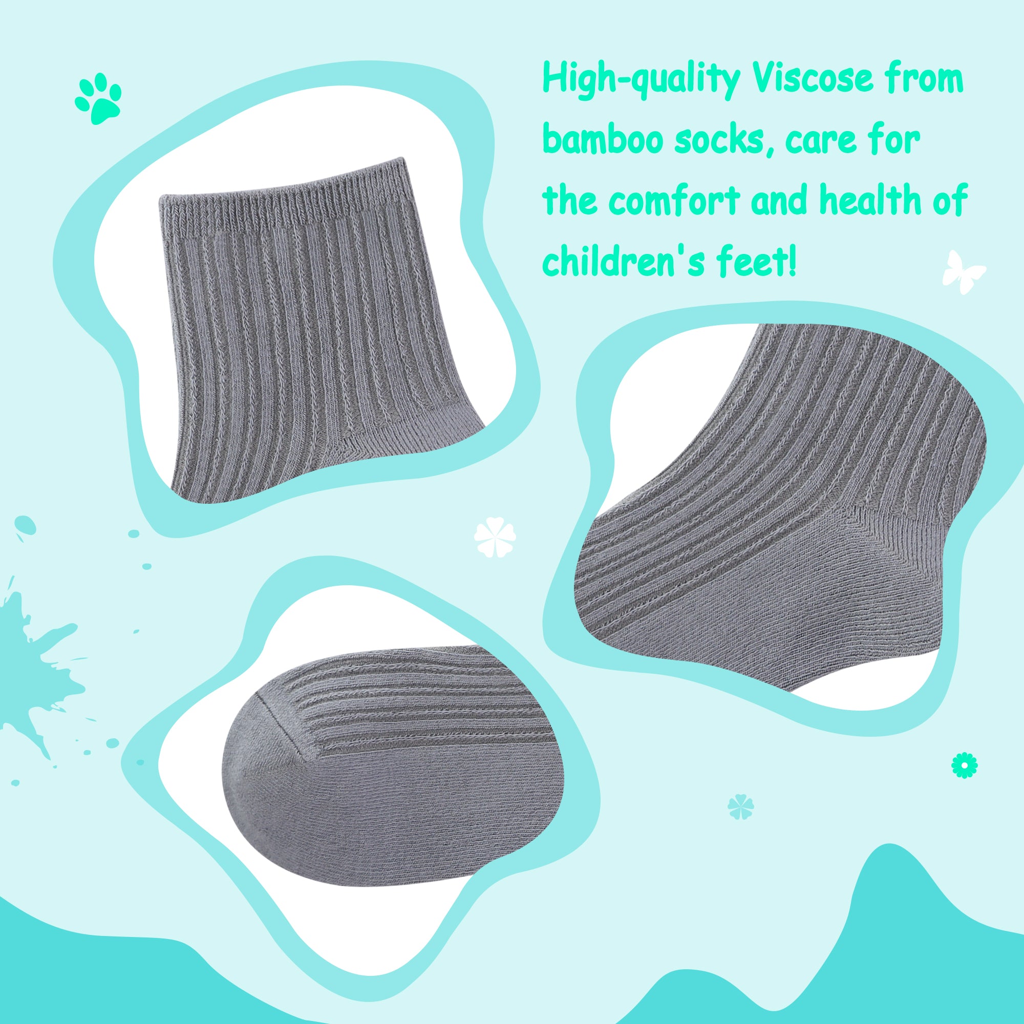 Bamboo Stretch Kids Ankle Sochool Kids Crew Socks Breathable Boy Girl 5 Pairs