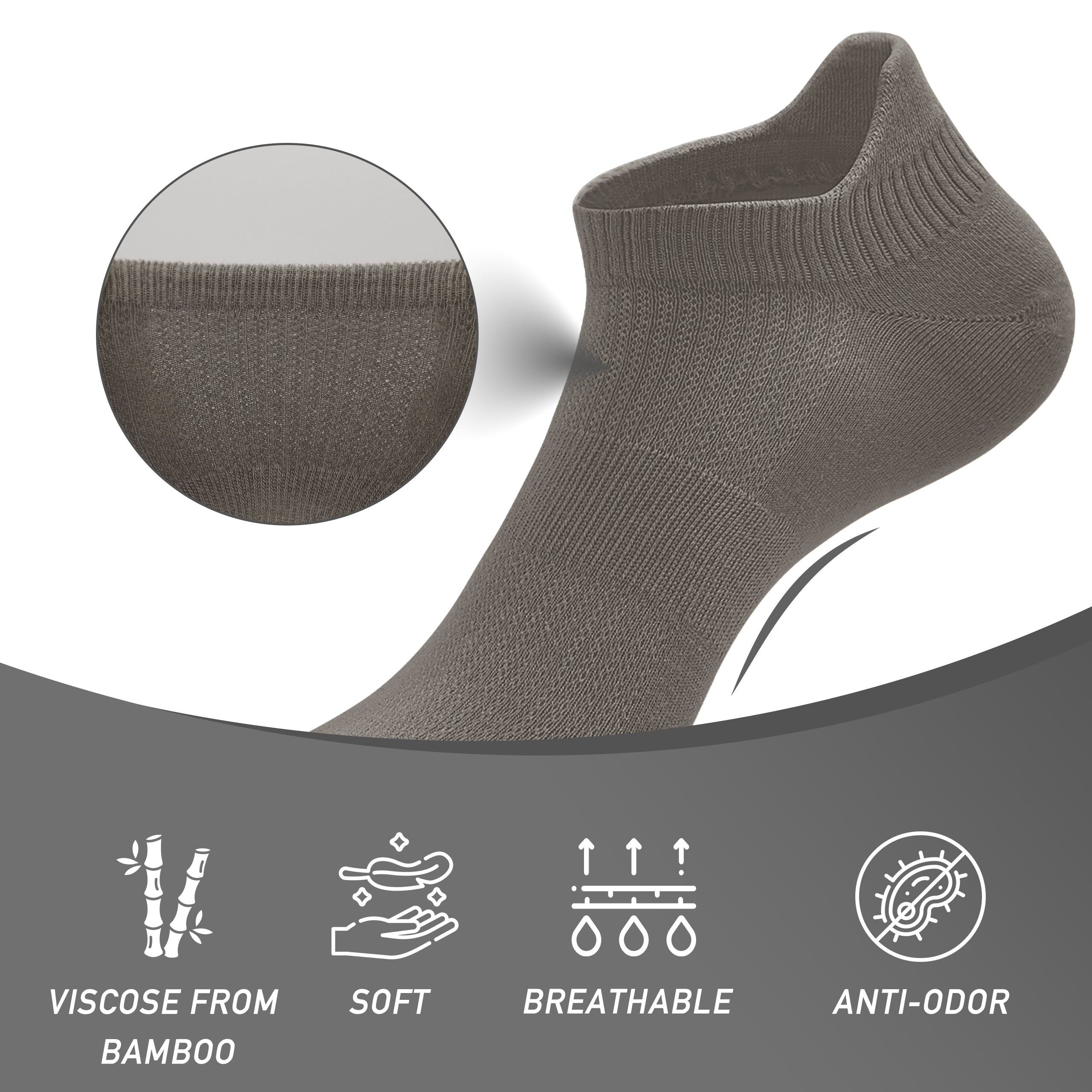 BAMBOO COOL Men's No-Show Socks Low Cut Breathable Moisture-Wicking Socks Non Slip Running Workout Casual, 6 Packs