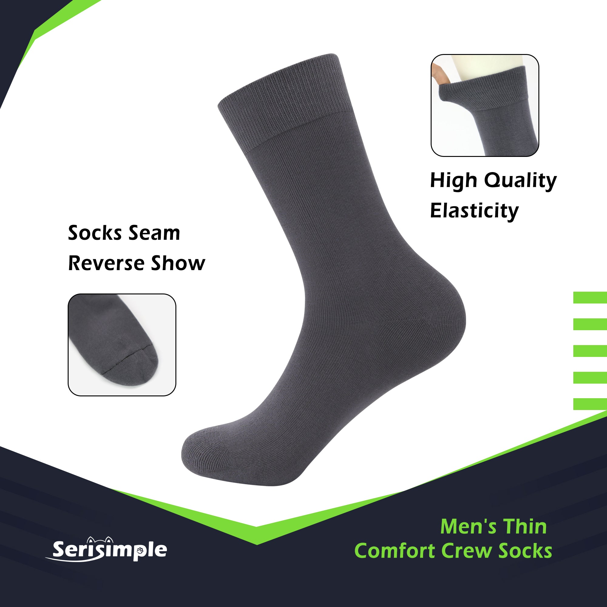 Bamboo Dress Men Sock Thin Soft Crew Anti Odor Lightweight Sock Odor Resistant Breathable Sock 9-13,5 Pairs