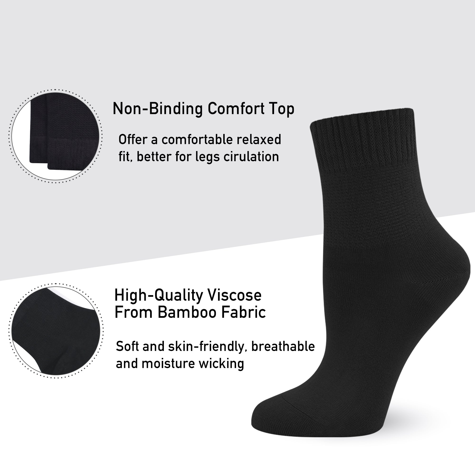 SERISIMPLE Viscose Bamboo Non Binding Sock Women Diabetic Top Socks Loose Fit Seamless Toe Wide Stretchy Crew Socks 4 Pairs