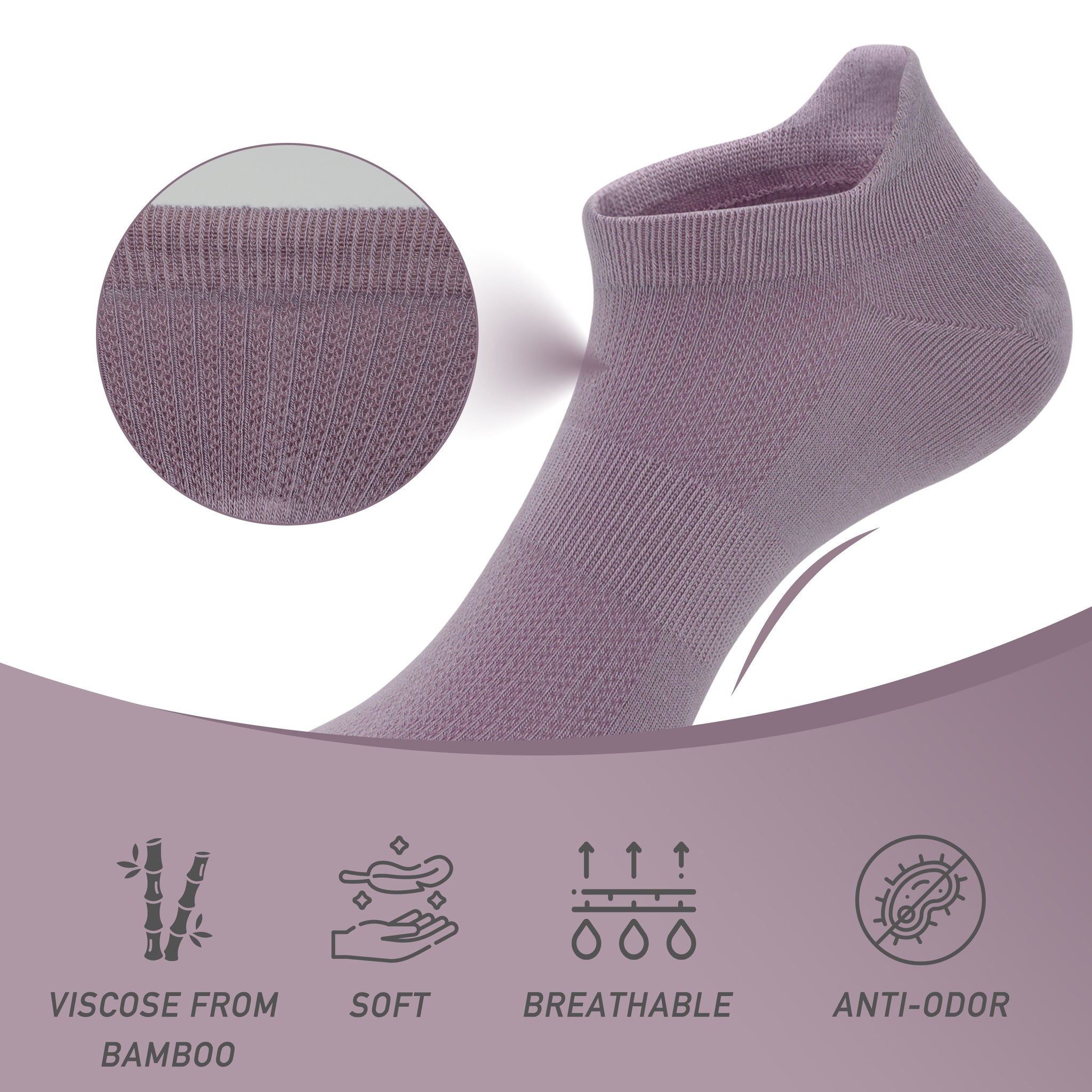 Women Ultra Thin Socks Bamboo Low Cut No Show Ventilating Low Ankle Anti Odor Arch Support Mesh Socks 5 Pairs