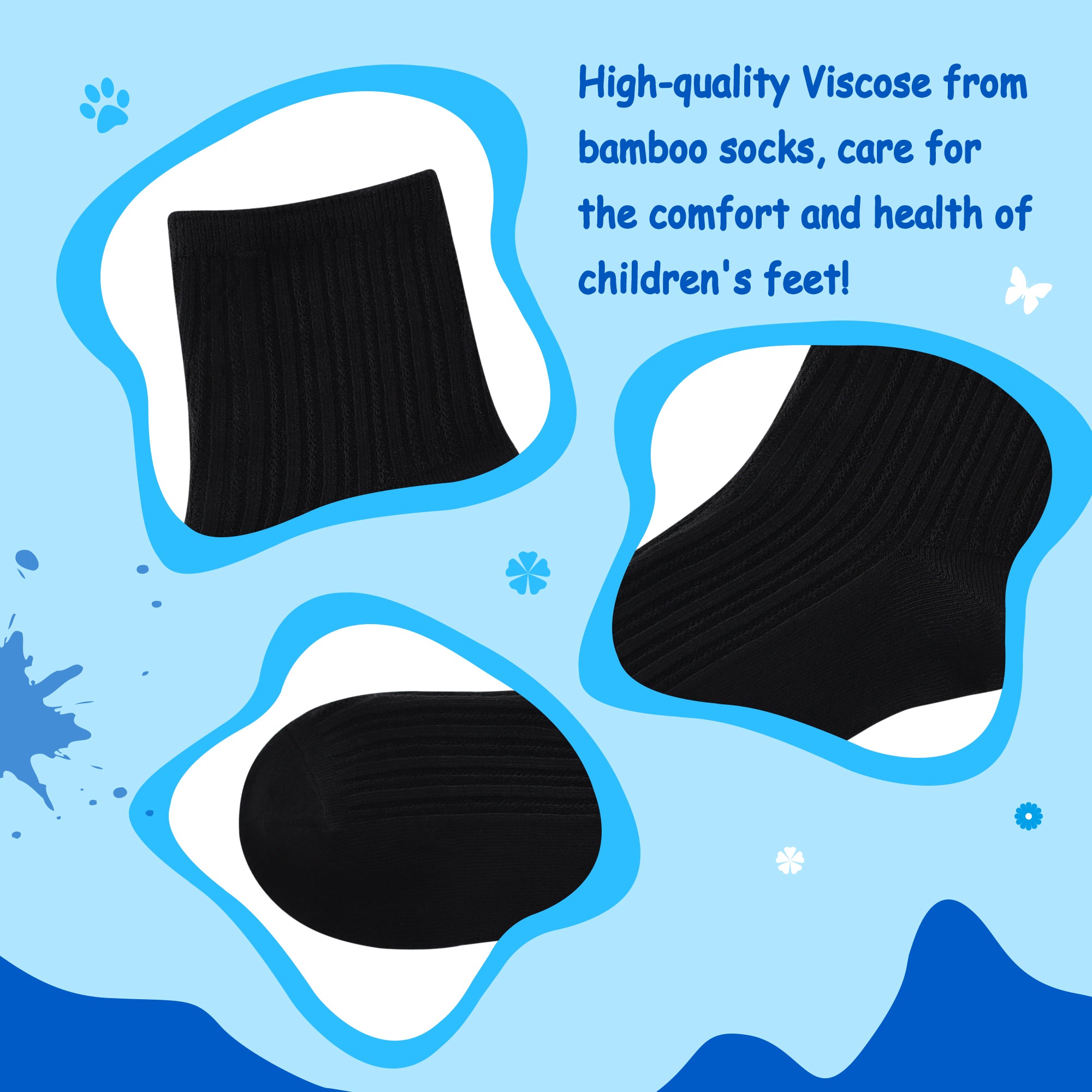 Bamboo Stretch Kids Ankle Sochool Kids Crew Socks Breathable Boy Girl 5 Pairs