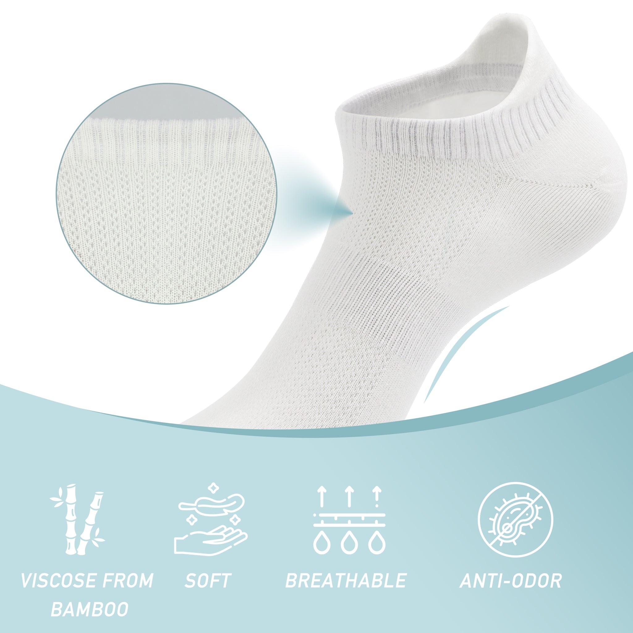 Women Ultra Thin Socks Bamboo Low Cut No Show Ventilating Low Ankle Anti Odor Arch Support Mesh Socks 5 Pairs