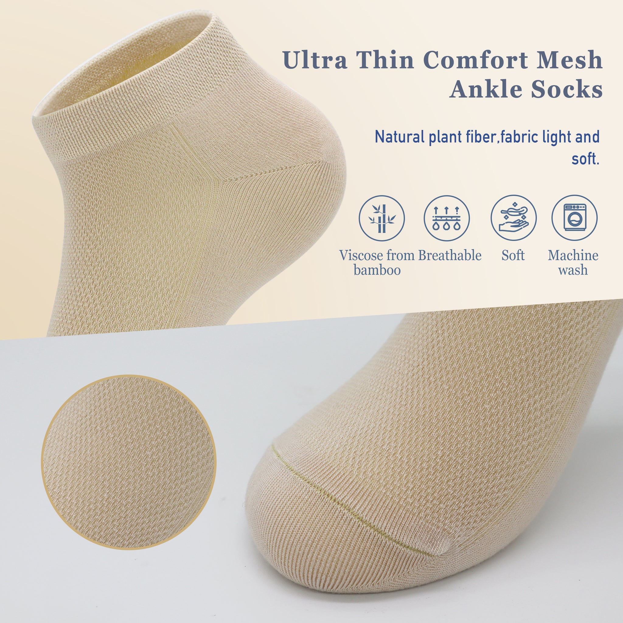 Women Mesh Ankle Socks Bamboo Summer Cool Socks Soft Ultra Thin Low Cut Sock 5 Pairs,4-8/9-11