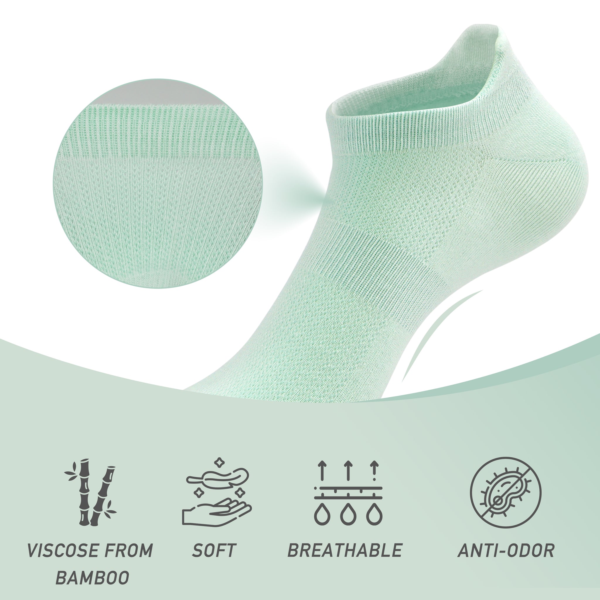 Women Ultra Thin Socks Bamboo Low Cut No Show Ventilating Low Ankle Anti Odor Arch Support Mesh Socks 5 Pairs