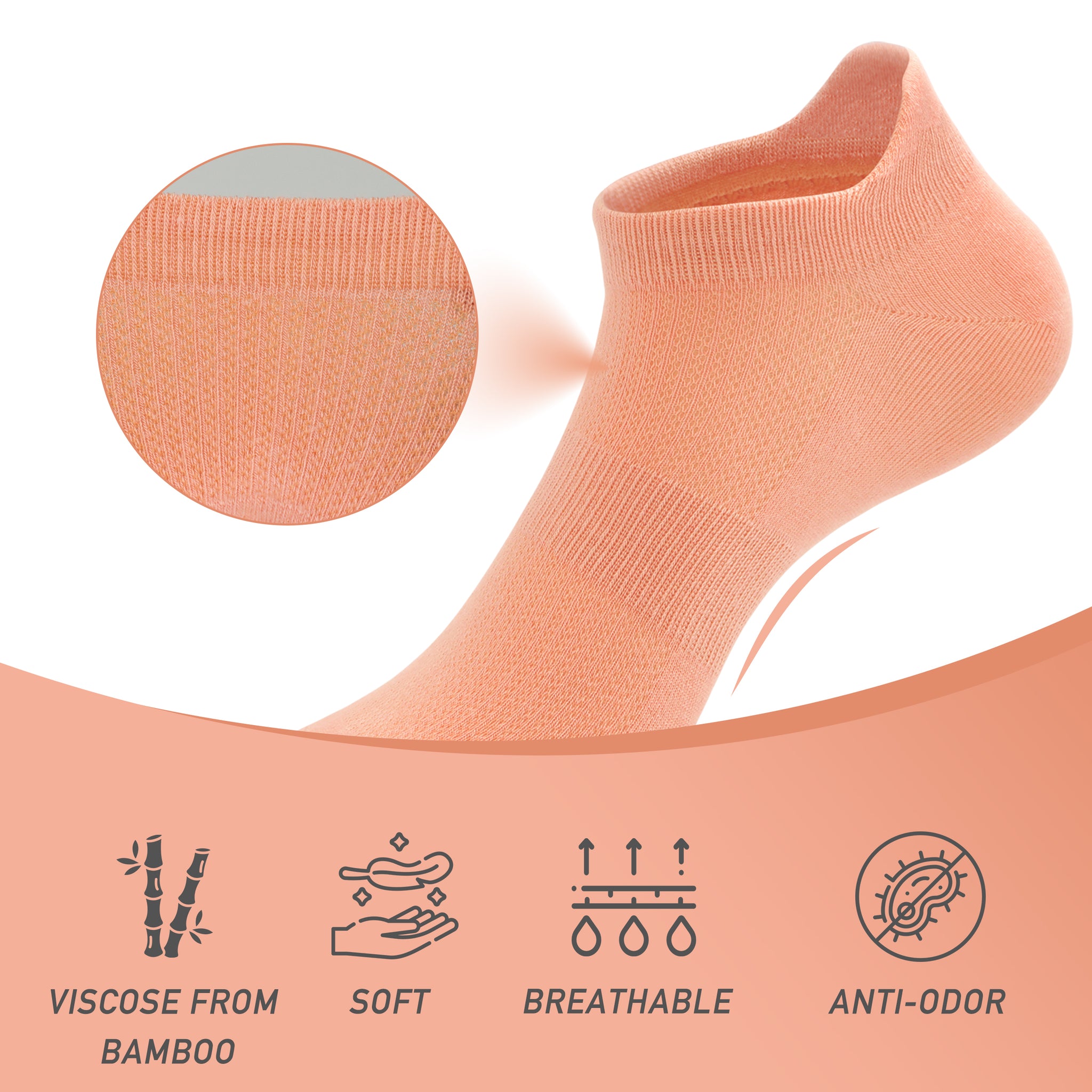 Women Ultra Thin Socks Bamboo Low Cut No Show Ventilating Low Ankle Anti Odor Arch Support Mesh Socks 5 Pairs
