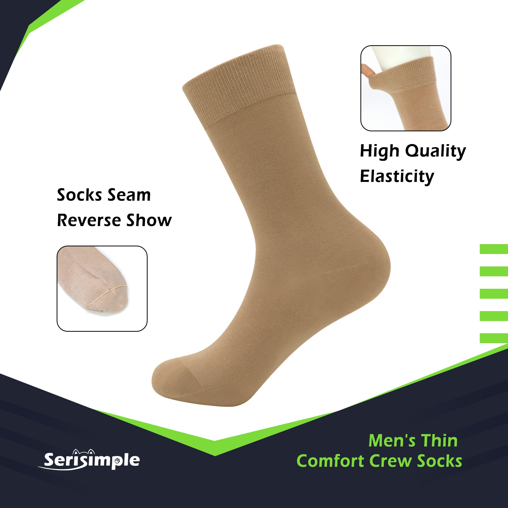 Bamboo Dress Men Sock Thin Soft Crew Anti Odor Lightweight Sock Odor Resistant Breathable Sock 9-13,5 Pairs