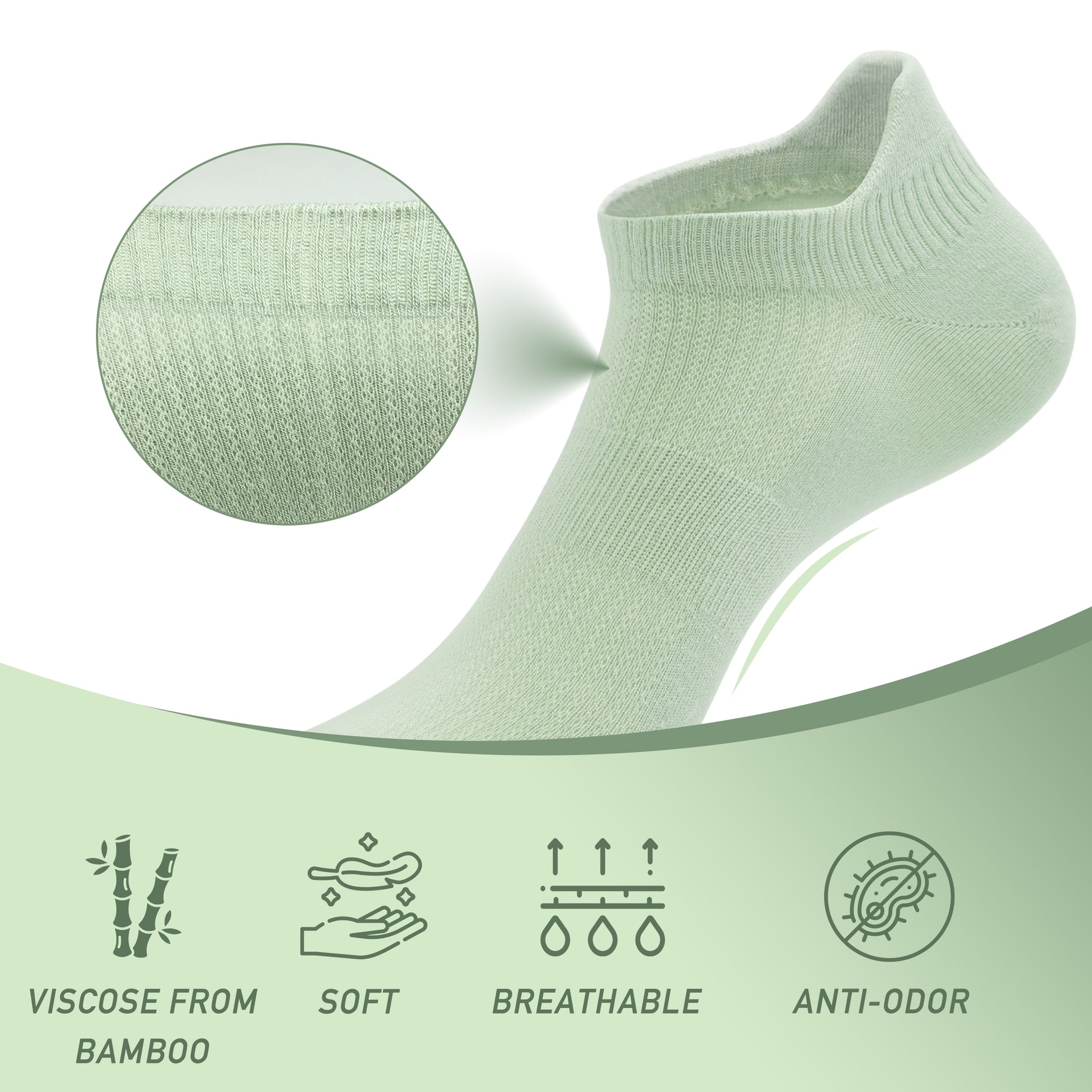 Women Ultra Thin Socks Bamboo Low Cut No Show Ventilating Low Ankle Anti Odor Arch Support Mesh Socks 5 Pairs
