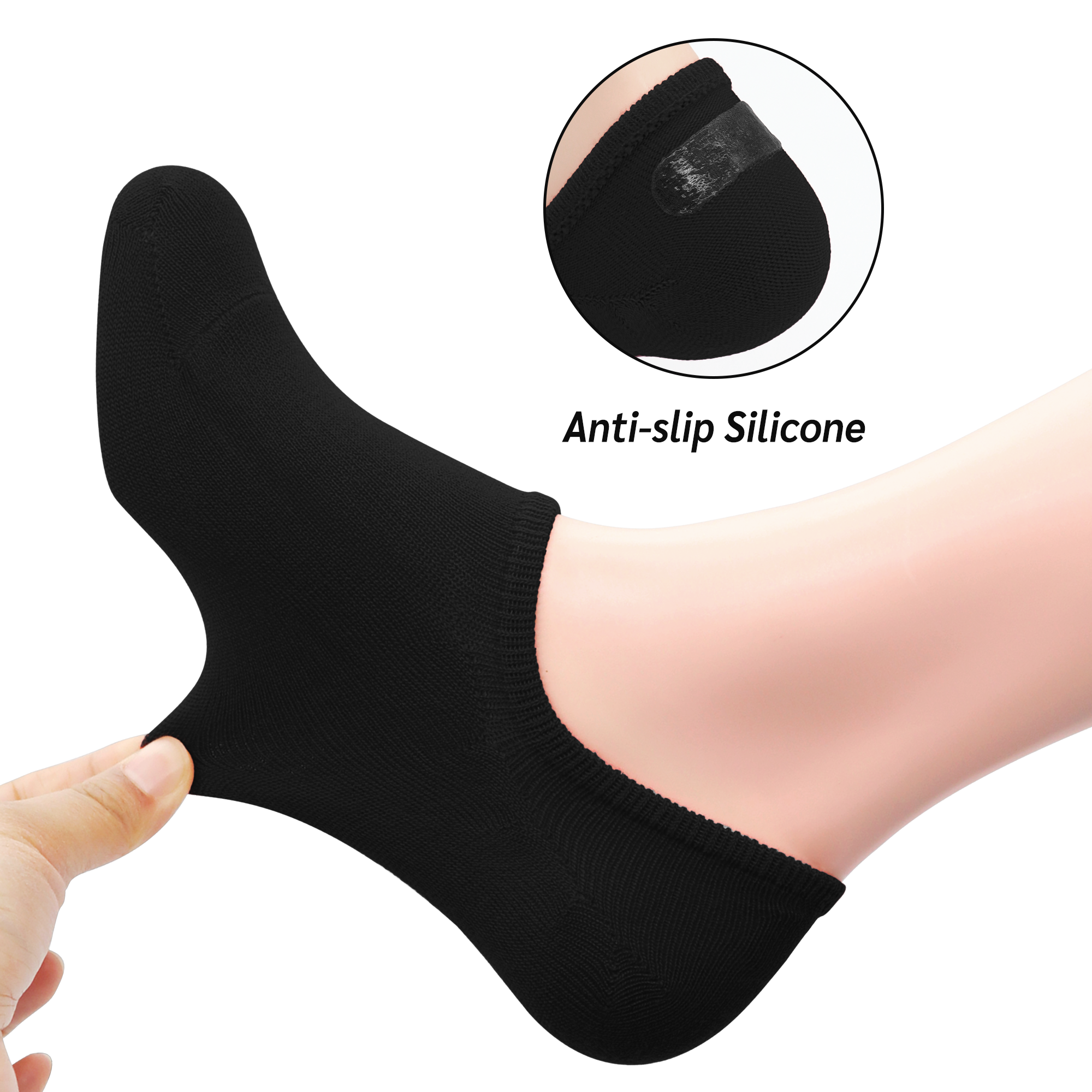 Low Cut Thin Womens Viscose Bamboo Socks No Show Invisible Non Slip with Grips Lightweight Liner Flats 6 Pairs