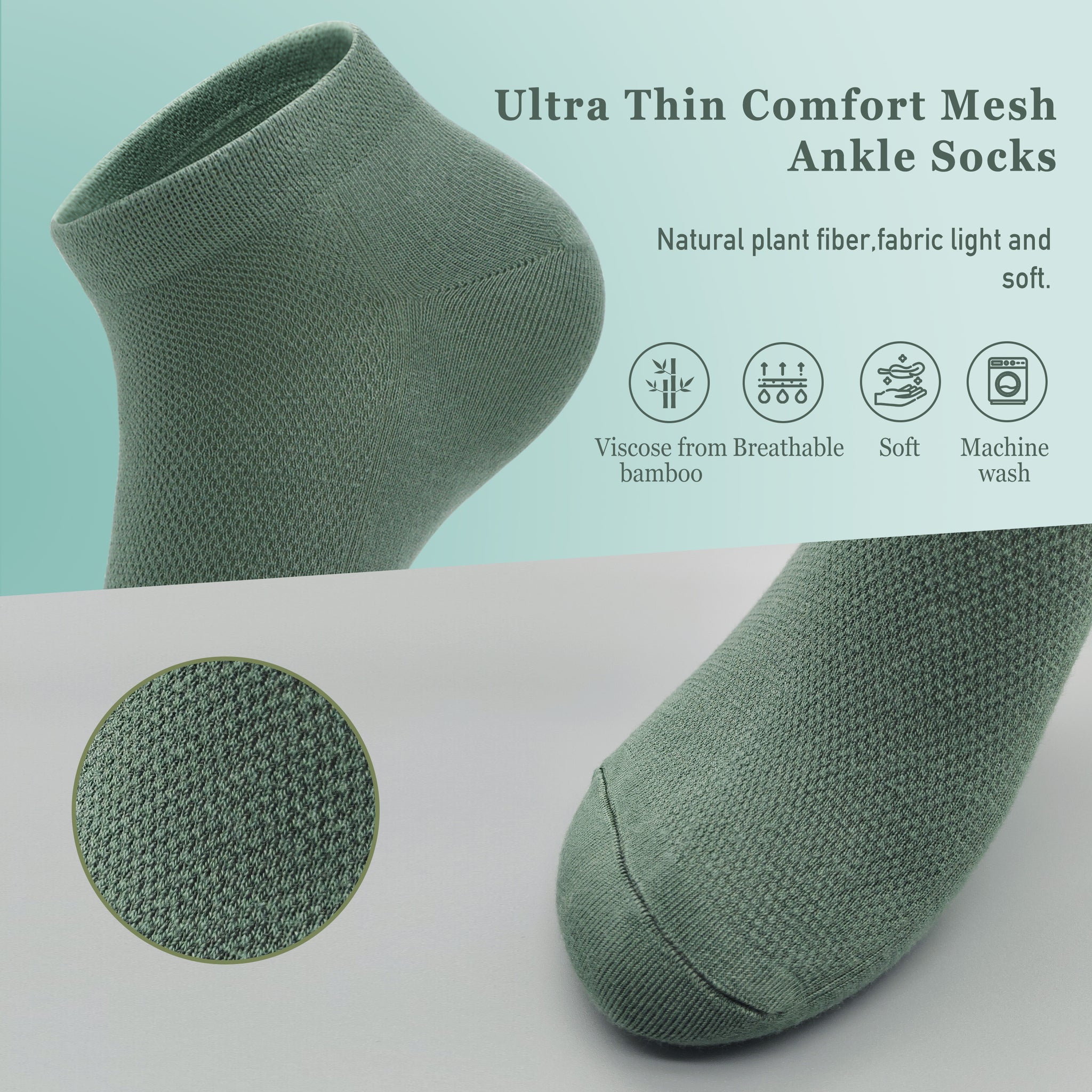 Women Mesh Ankle Socks Bamboo Summer Cool Socks Soft Ultra Thin Low Cut Sock 5 Pairs, 4-8/9-11