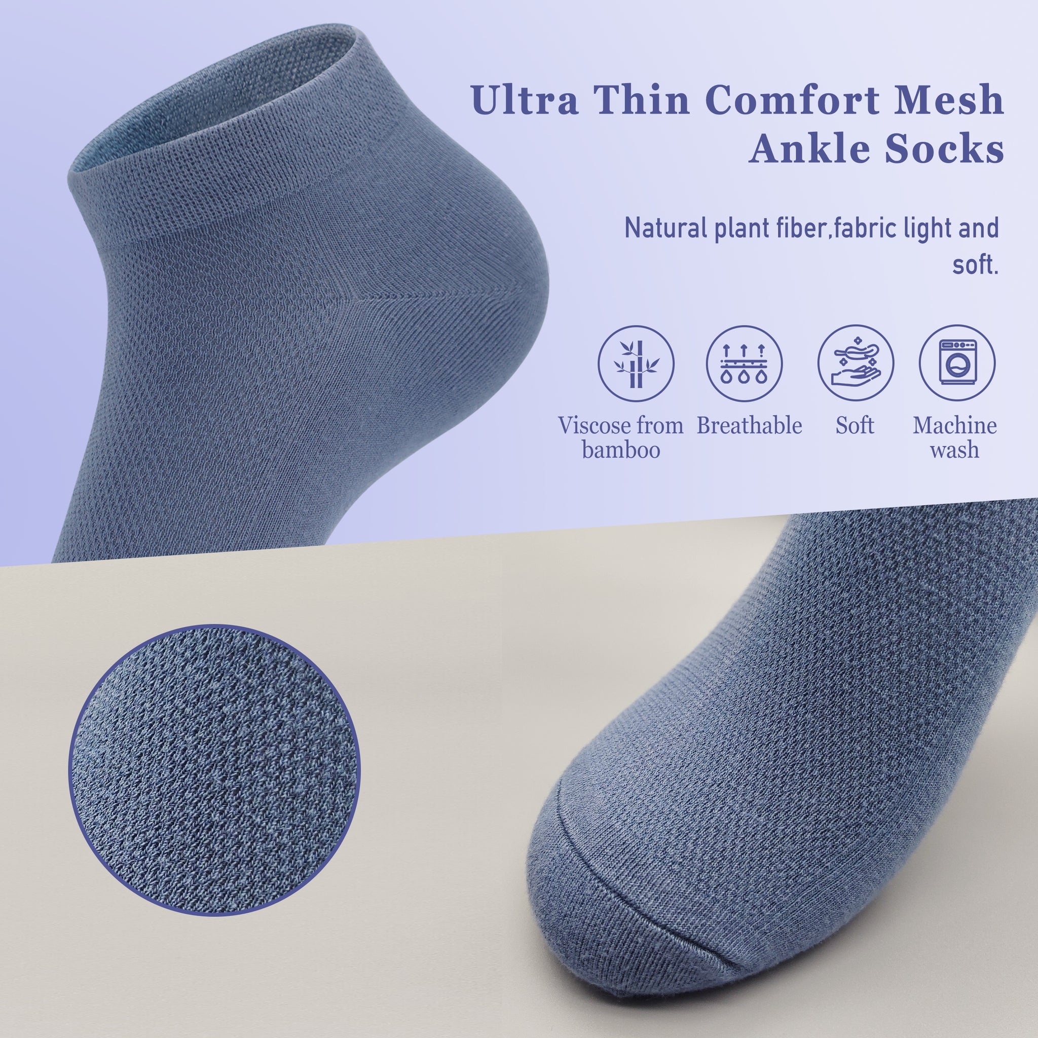 Women Mesh Ankle Socks Bamboo Summer Cool Socks Soft Ultra Thin Low Cut Sock 5 Pairs,4-8/9-11