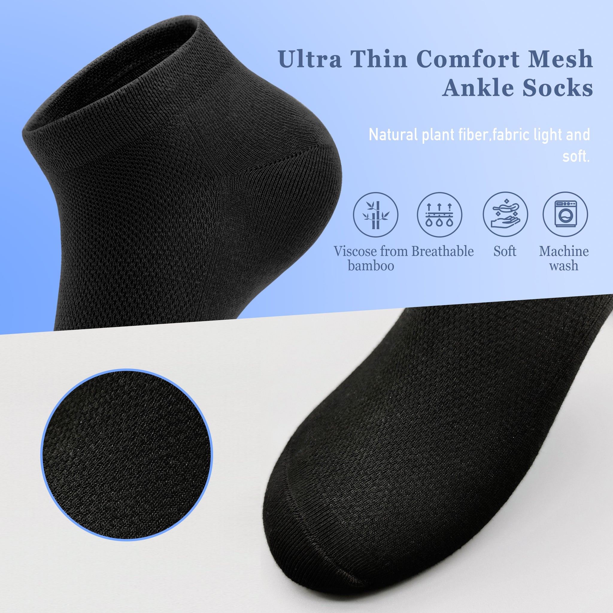 Women Mesh Ankle Socks Bamboo Summer Cool Socks Soft Ultra Thin Low Cut Sock 5 Pairs,4-8/9-11
