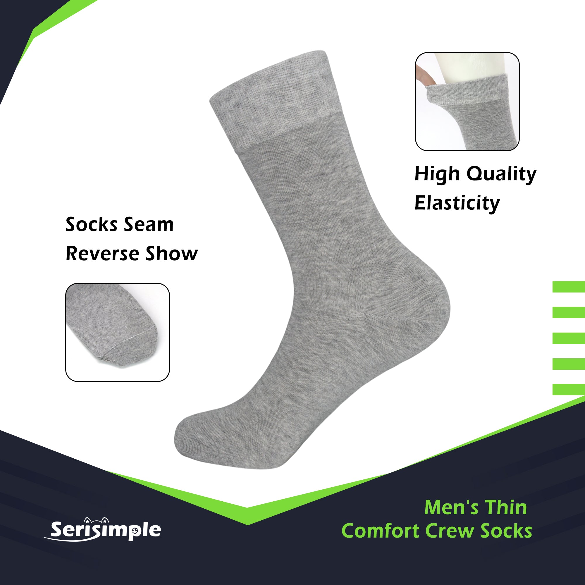 Bamboo Dress Men Sock Thin Soft Crew Anti Odor Lightweight Sock Odor Resistant Breathable Sock 9-13,5 Pairs