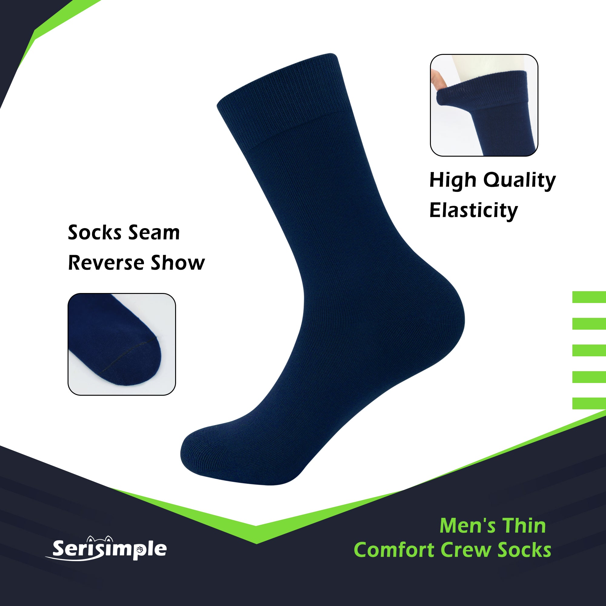 Bamboo Dress Men Sock Thin Soft Crew Anti Odor Lightweight Sock Odor Resistant Breathable Sock 9-13,5 Pairs