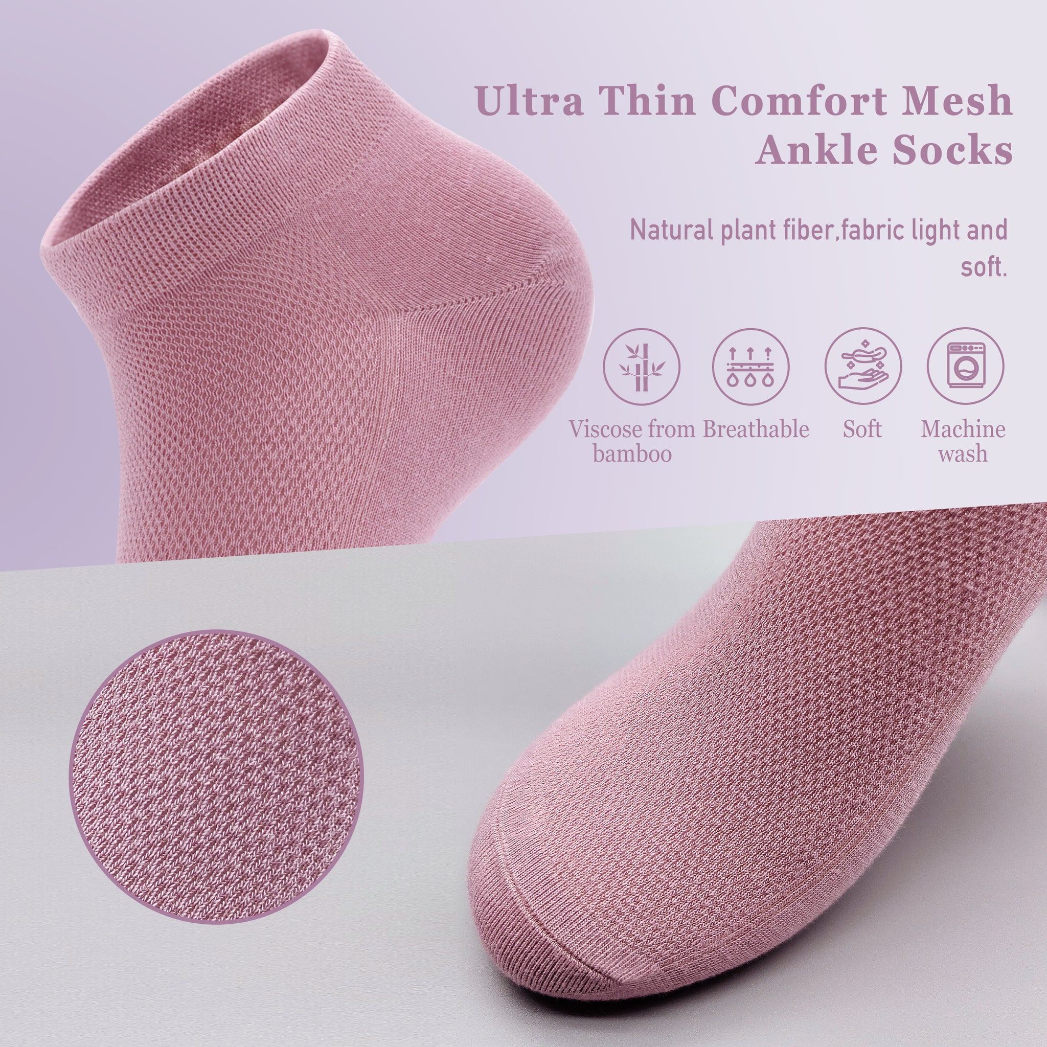 Women Mesh Ankle Socks Bamboo Summer Cool Socks Soft Ultra Thin Low Cut Sock 5 Pairs,4-8/9-11